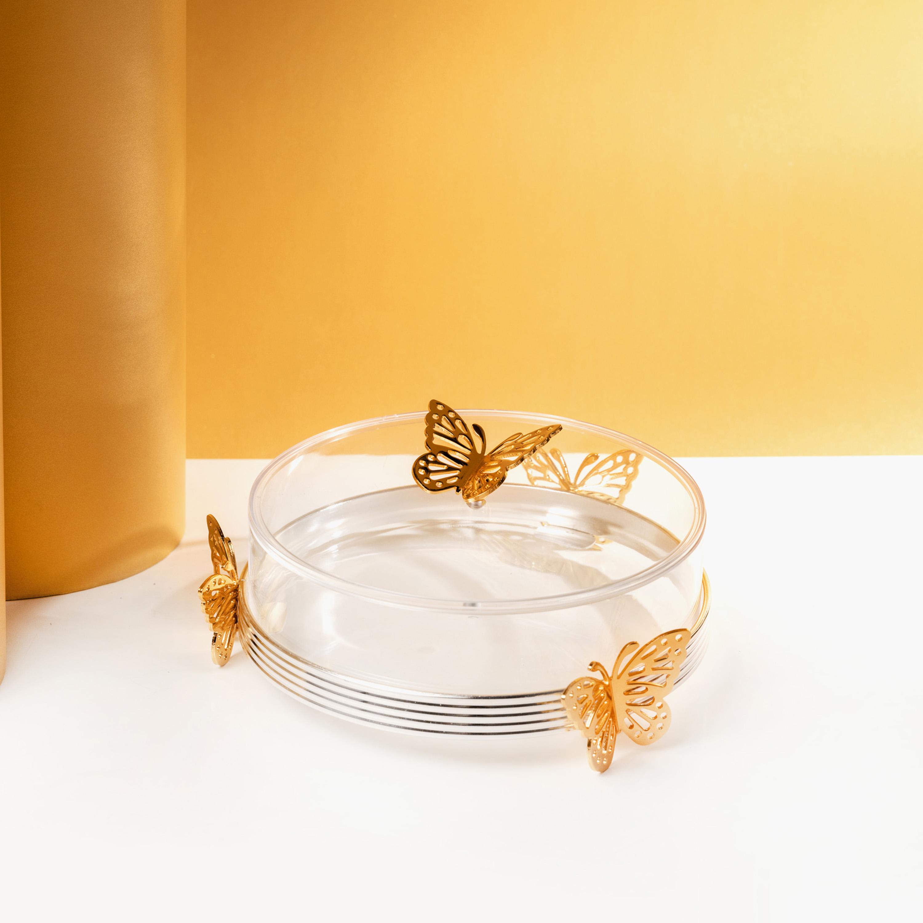 Butterfly Embellished Stainless Steel Serving Tray with Lid-household-dining-serveware-servingtrays-image-2