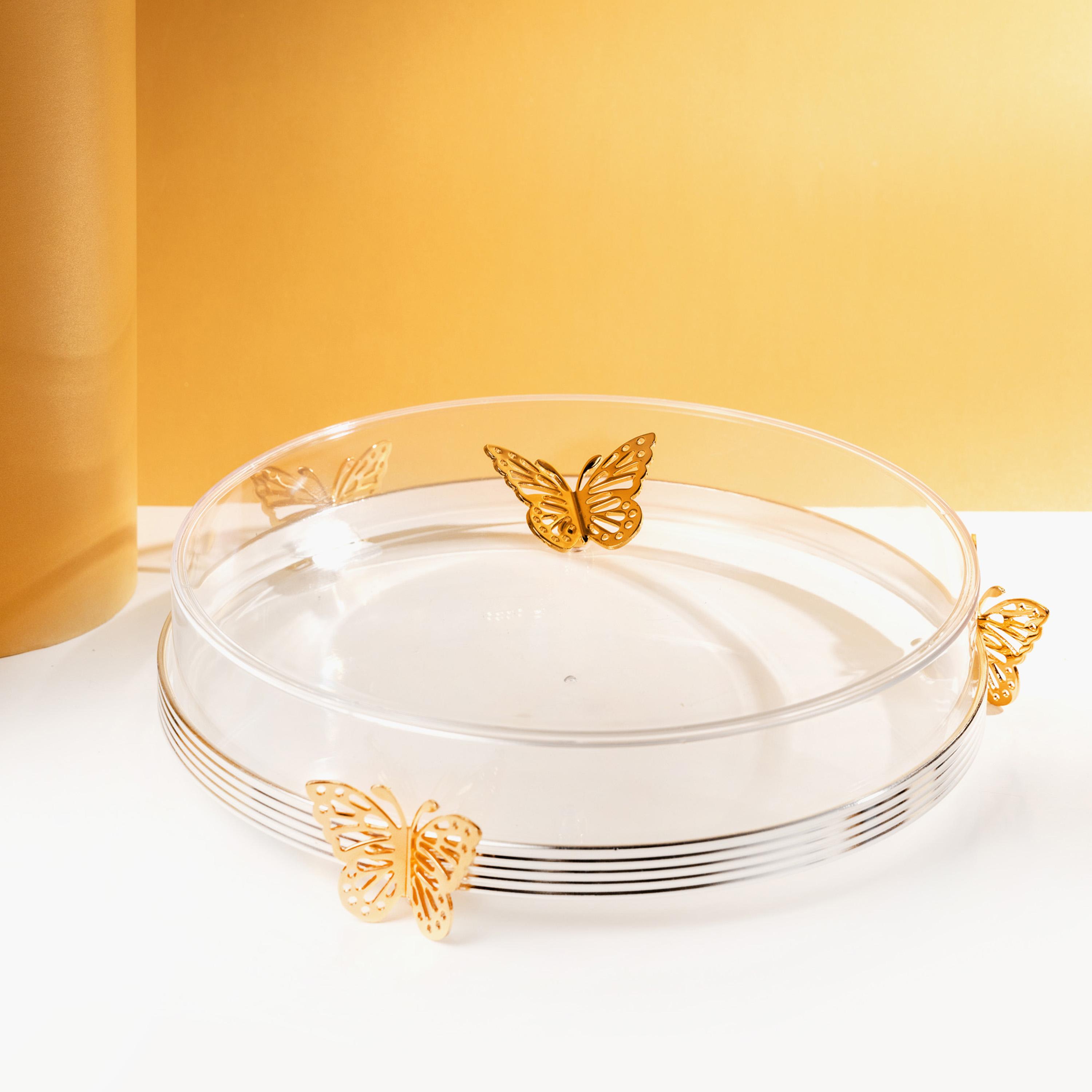 Butterfly Embellished Stainless Steel Serving Tray with Lid-household-dining-serveware-servingtrays-image-2
