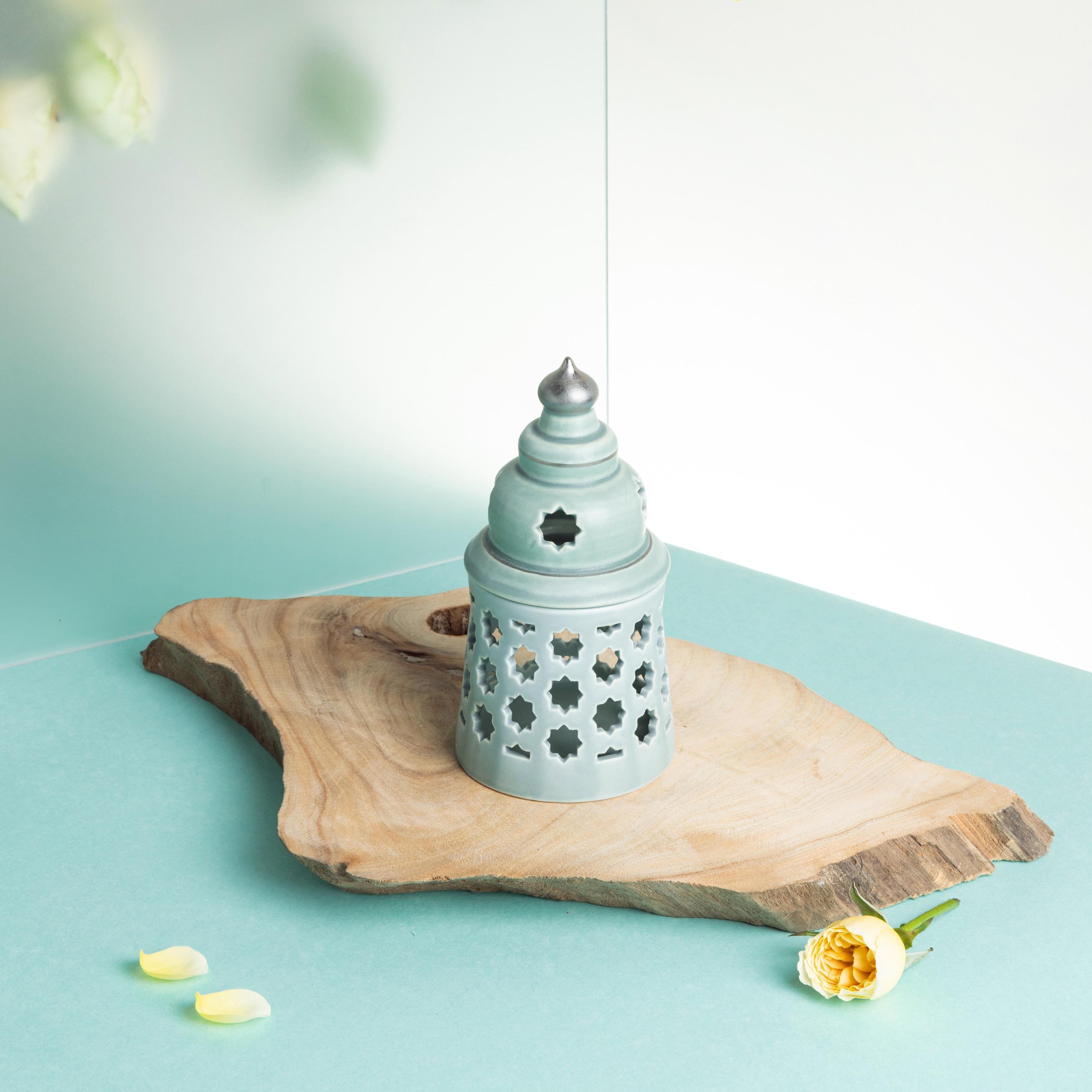 Cutout Detail Porcelain Candleholder with Flameless Candle - 12 cms-household-decor-candleholdersandlanterns-image-1