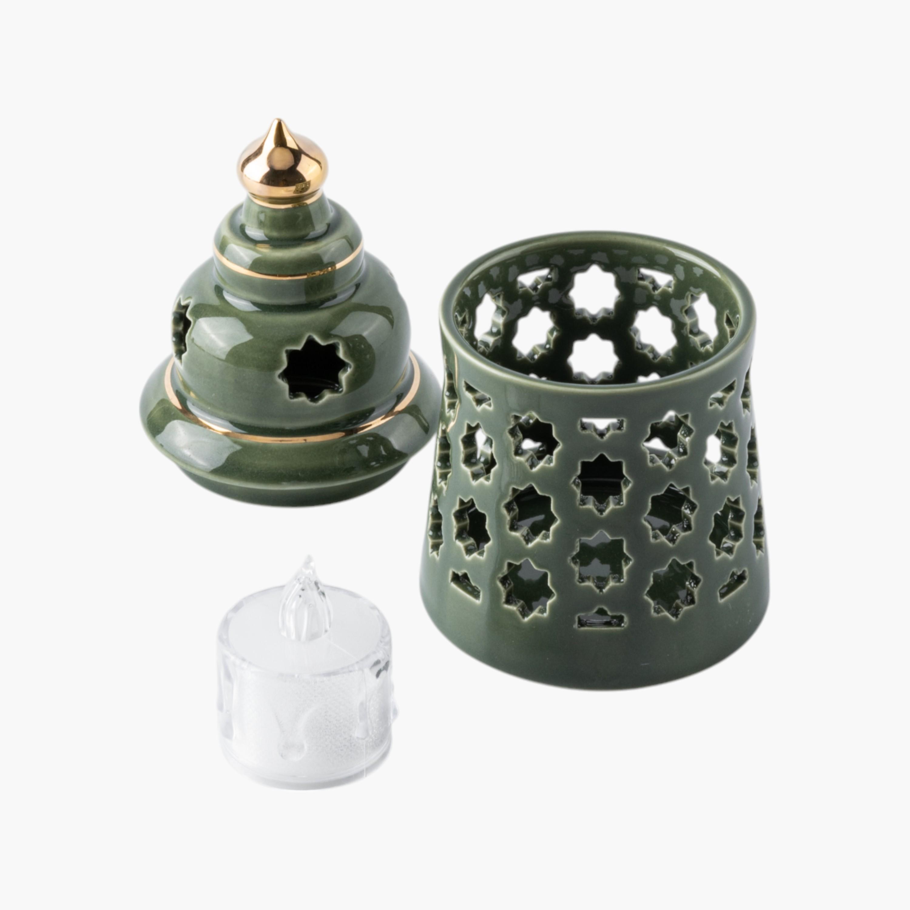 Cutout Detail Porcelain Candleholder with Flameless Candle - 12 cms-household-decor-candleholdersandlanterns-image-3