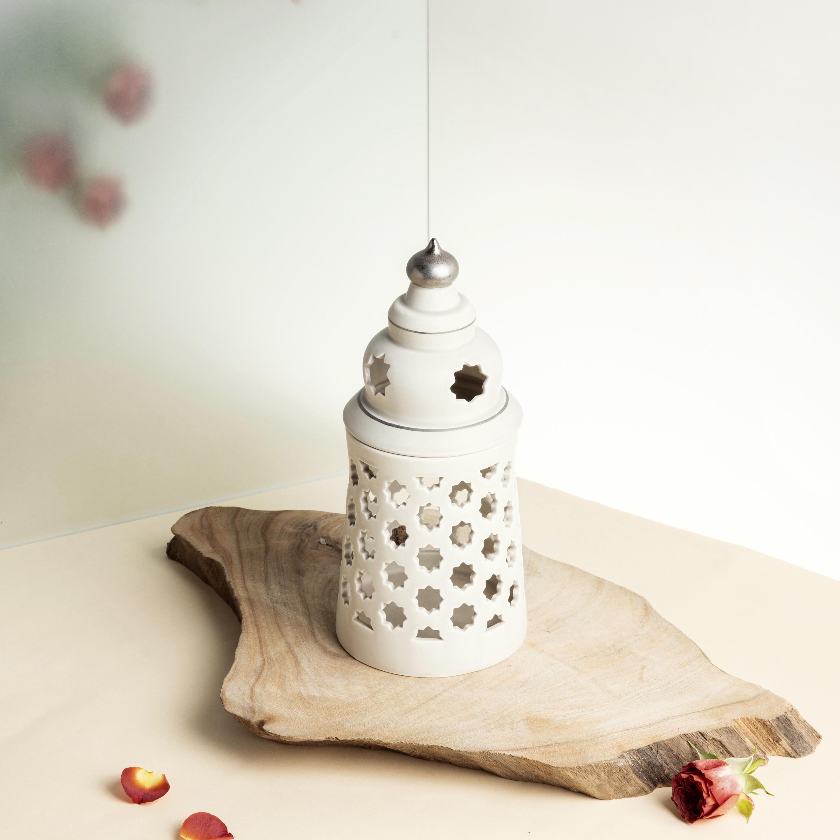 Cutout Detail Porcelain Candleholder with Flameless Candle - 12 cms-household-decor-candleholdersandlanterns-image-1