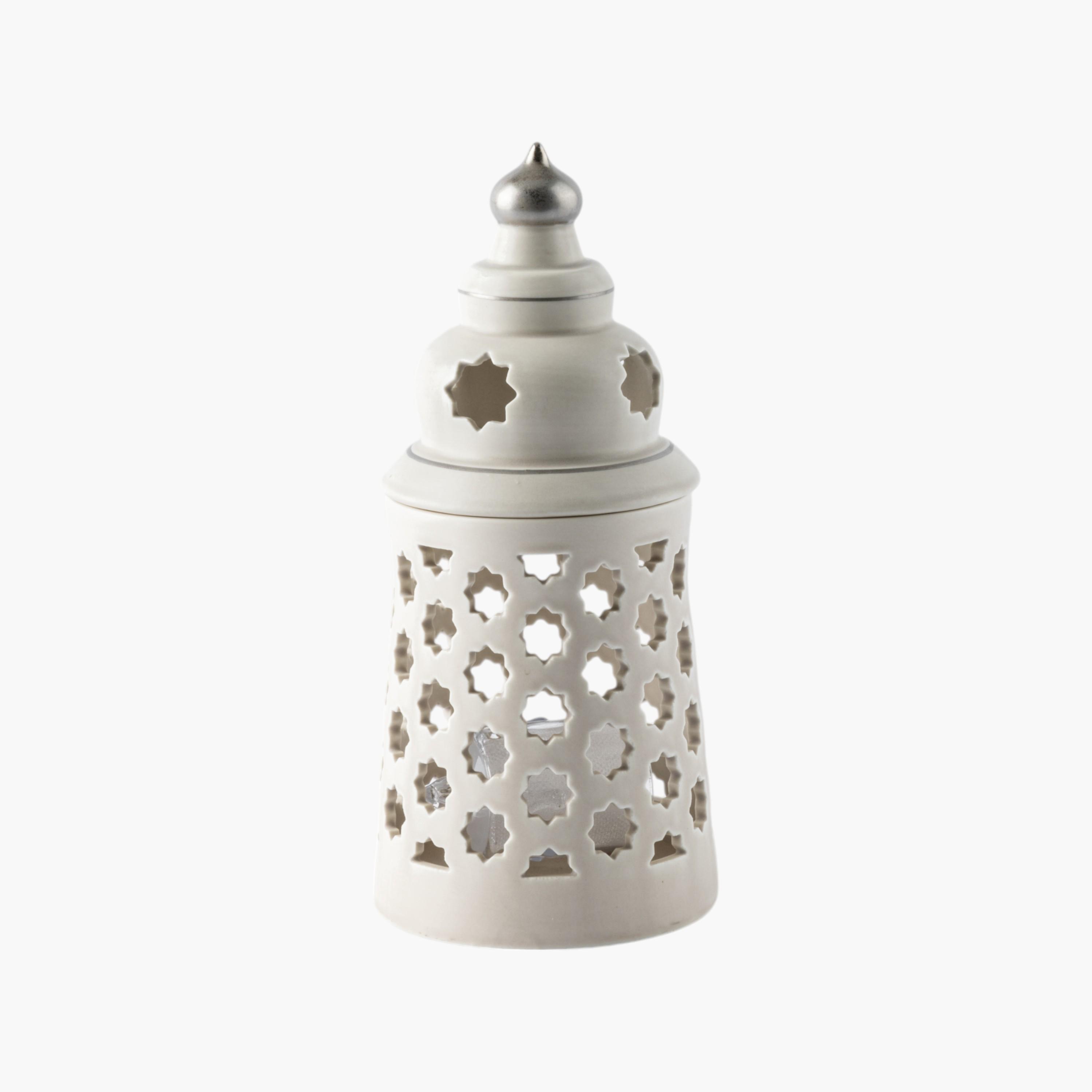 Cutout Detail Porcelain Candleholder with Flameless Candle - 12 cms-household-decor-candleholdersandlanterns-image-2