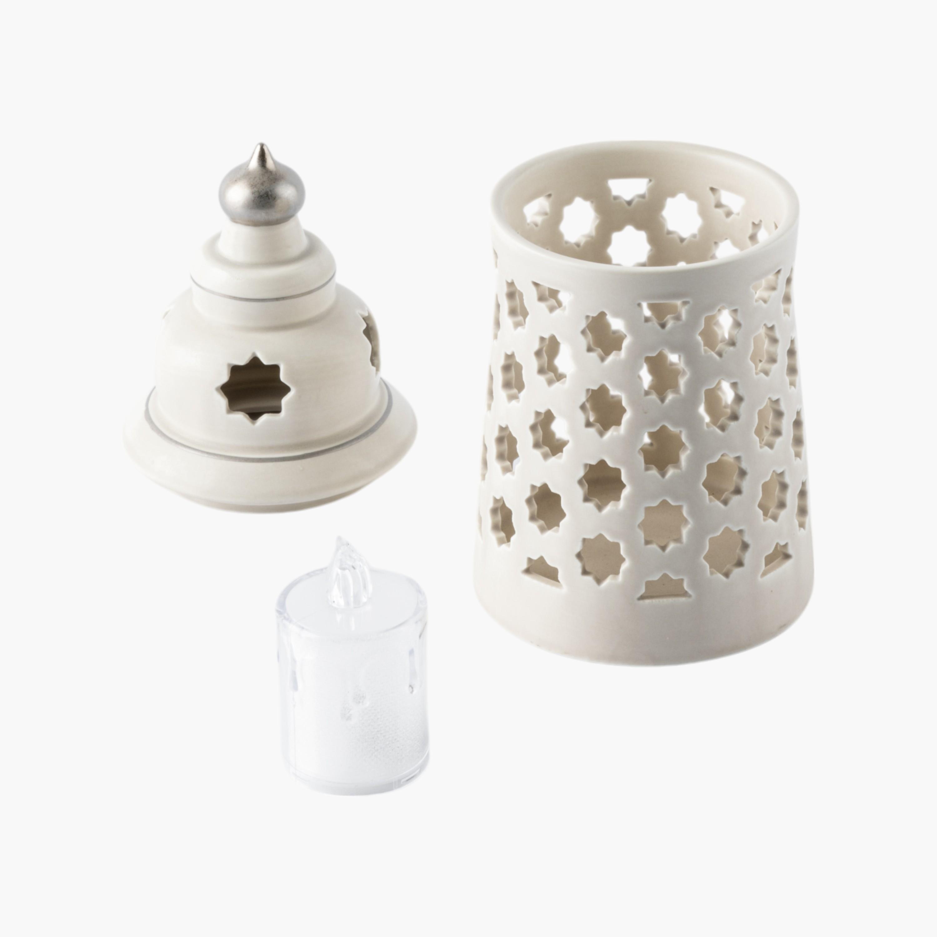 Cutout Detail Porcelain Candleholder with Flameless Candle - 12 cms-household-decor-candleholdersandlanterns-image-3