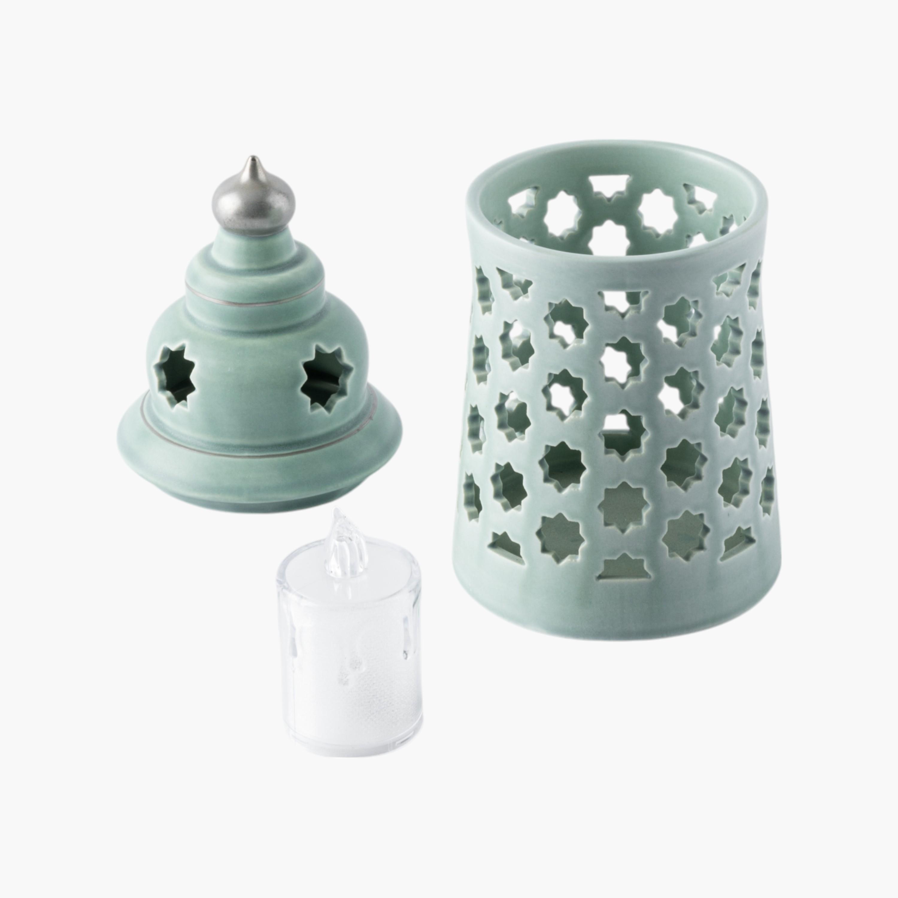 Cutout Detail Porcelain Candleholder with Flameless Candle - 12 cms-household-decor-candleholdersandlanterns-image-3