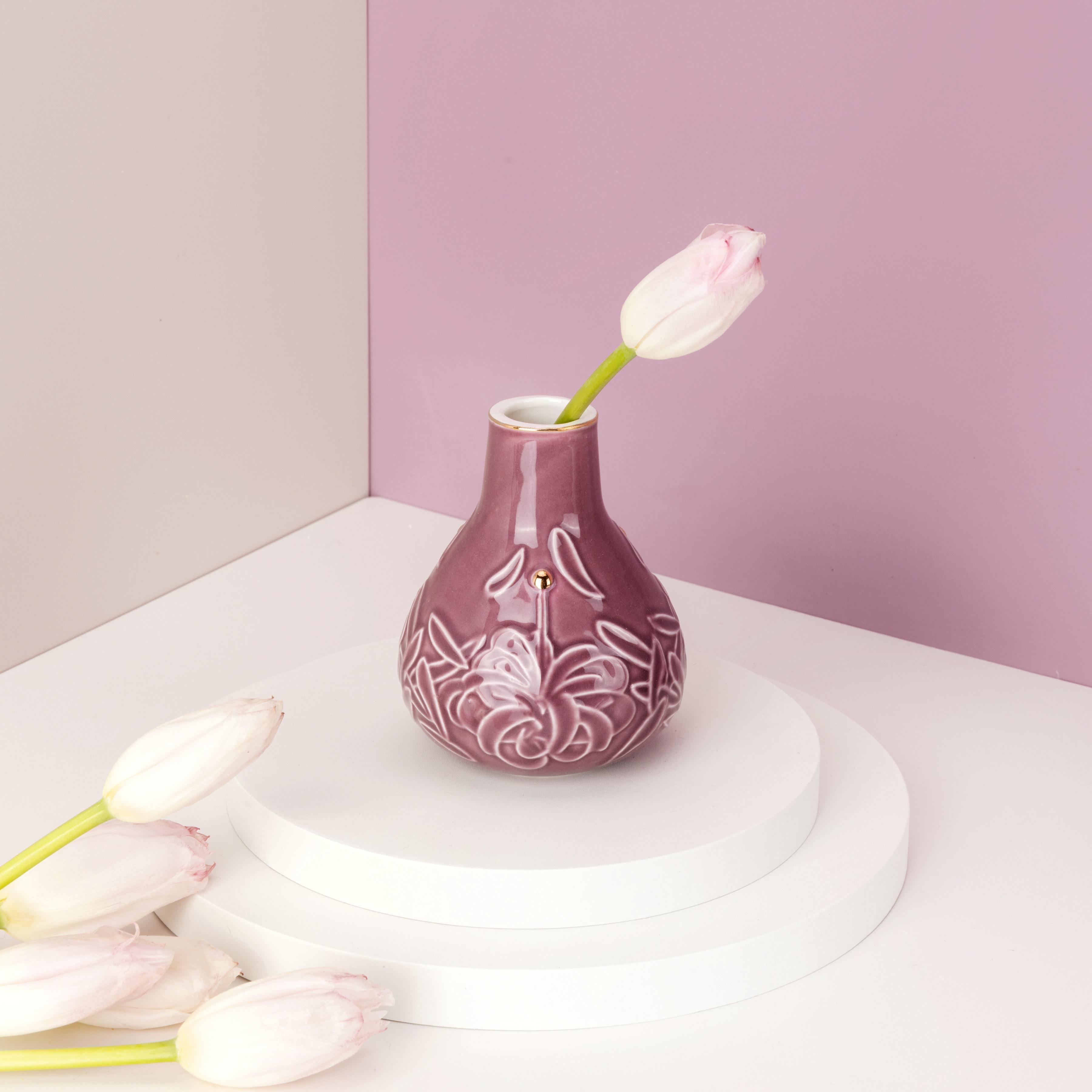 Floral Embossed Porcelain Decorative Vase-household-decor-vasesandbowls-image-1