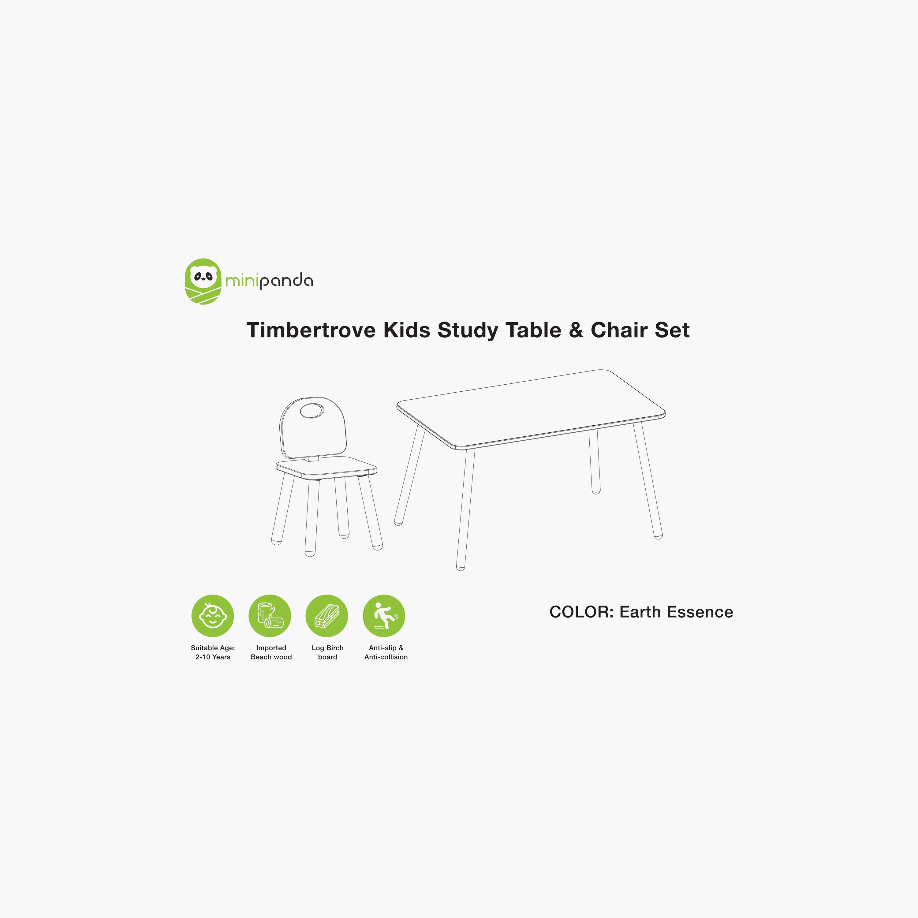 Mini Panda TimberTrove Study Table & Chair Set - Earth Essence - 2-8 Years-baby-nursery-furniture-chairsandtables-image-5