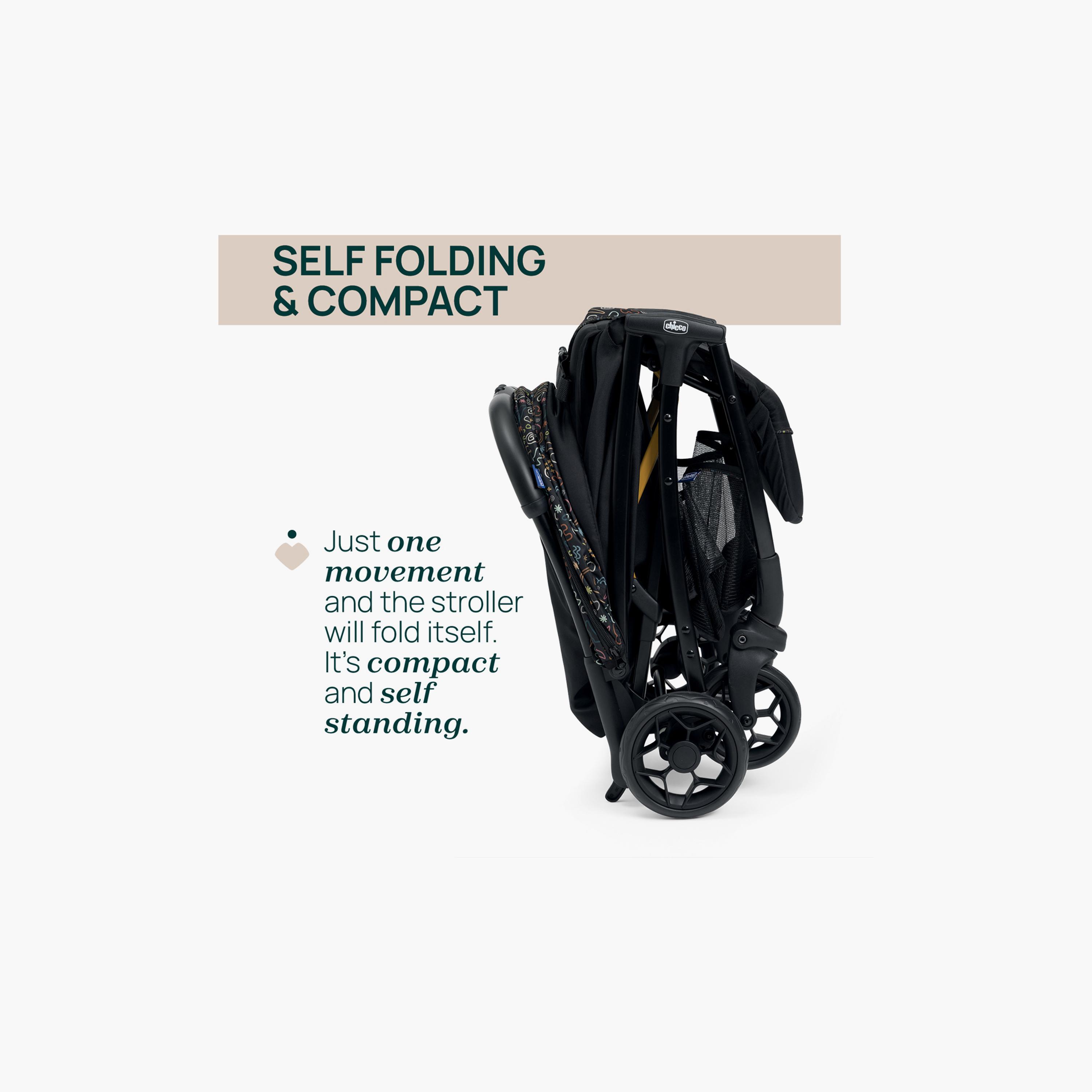 Chicco Self Foldable Glee Stroller with Rain Cover - Playful Black - 0-22kg -0-4 years-baby-gear-strollersandprams-strollers-image-6
