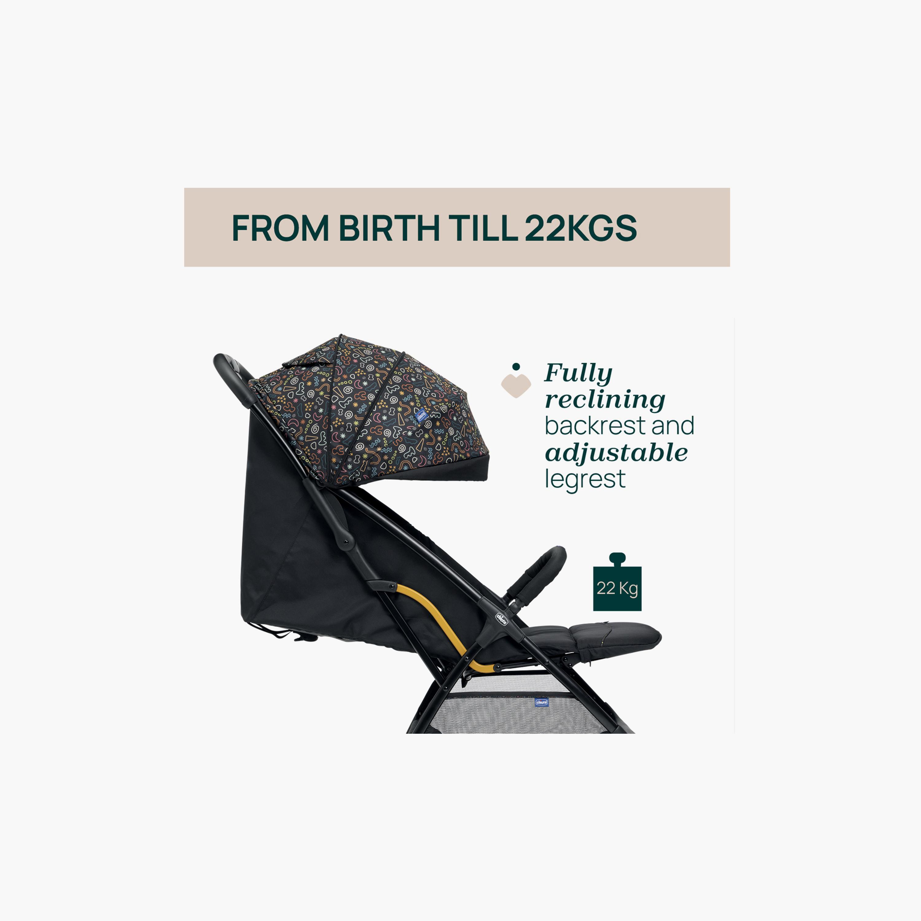 Chicco Self Foldable Glee Stroller with Rain Cover - Playful Black - 0-22kg -0-4 years-baby-gear-strollersandprams-strollers-image-8