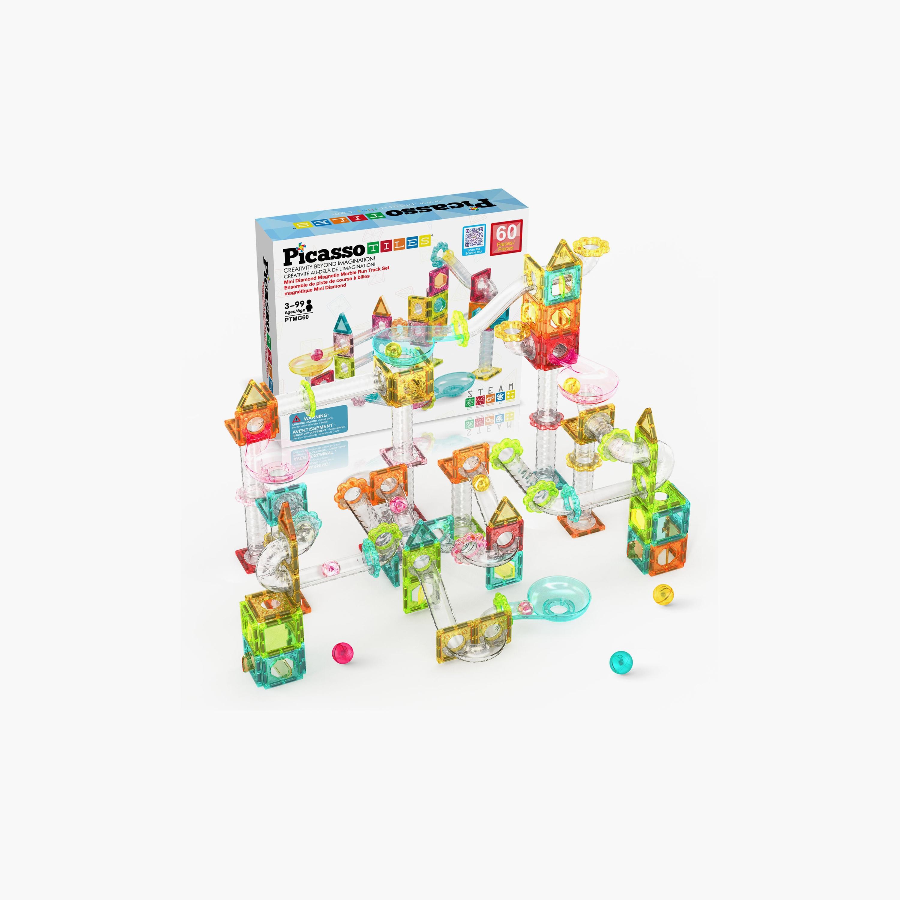Picasso Tiles 60-Piece Mini Diamond Series Magnetic Marbel Run Track Set-toys-buildingblocks-magnetictoys-image-1