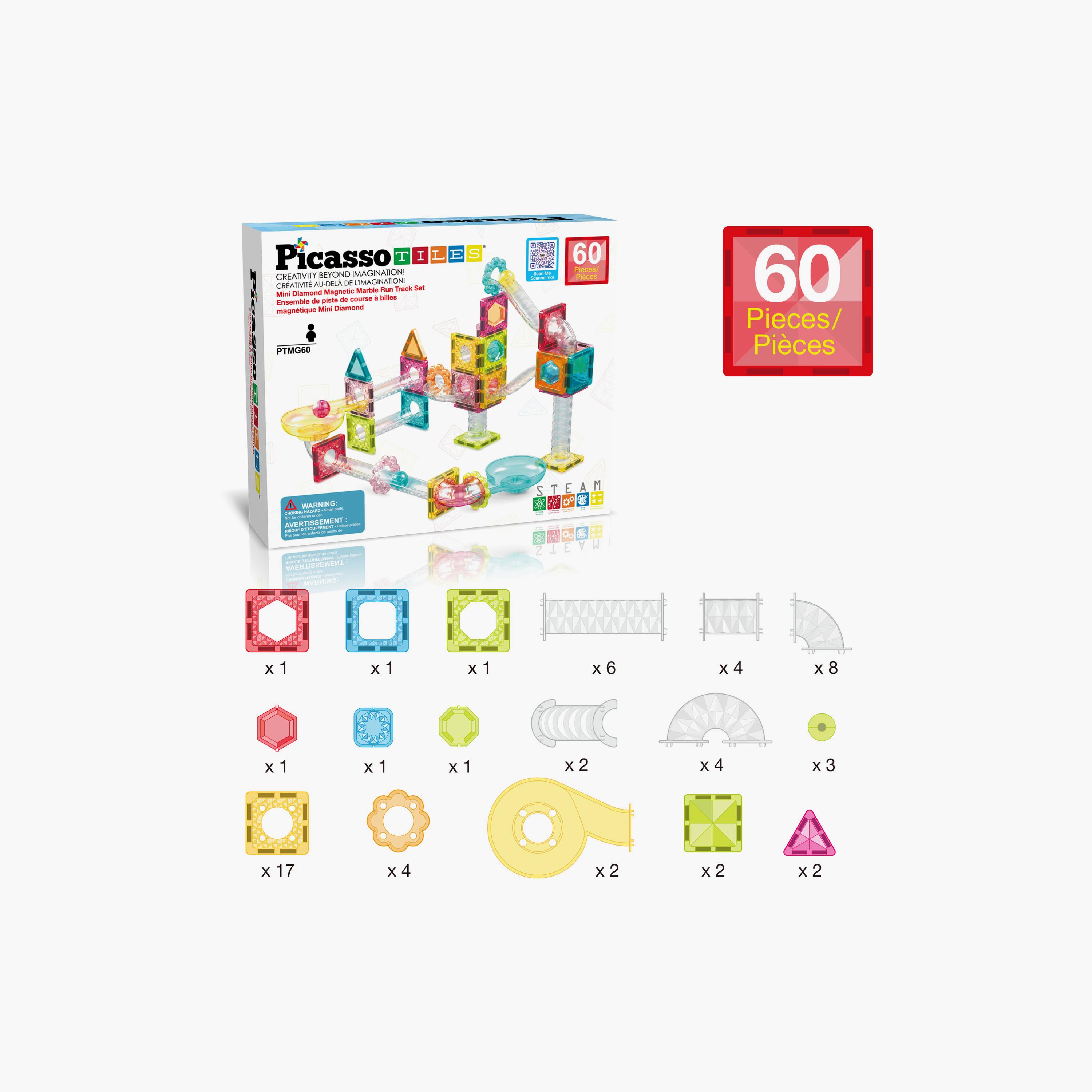 Picasso Tiles 60-Piece Mini Diamond Series Magnetic Marbel Run Track Set-toys-buildingblocks-magnetictoys-image-11