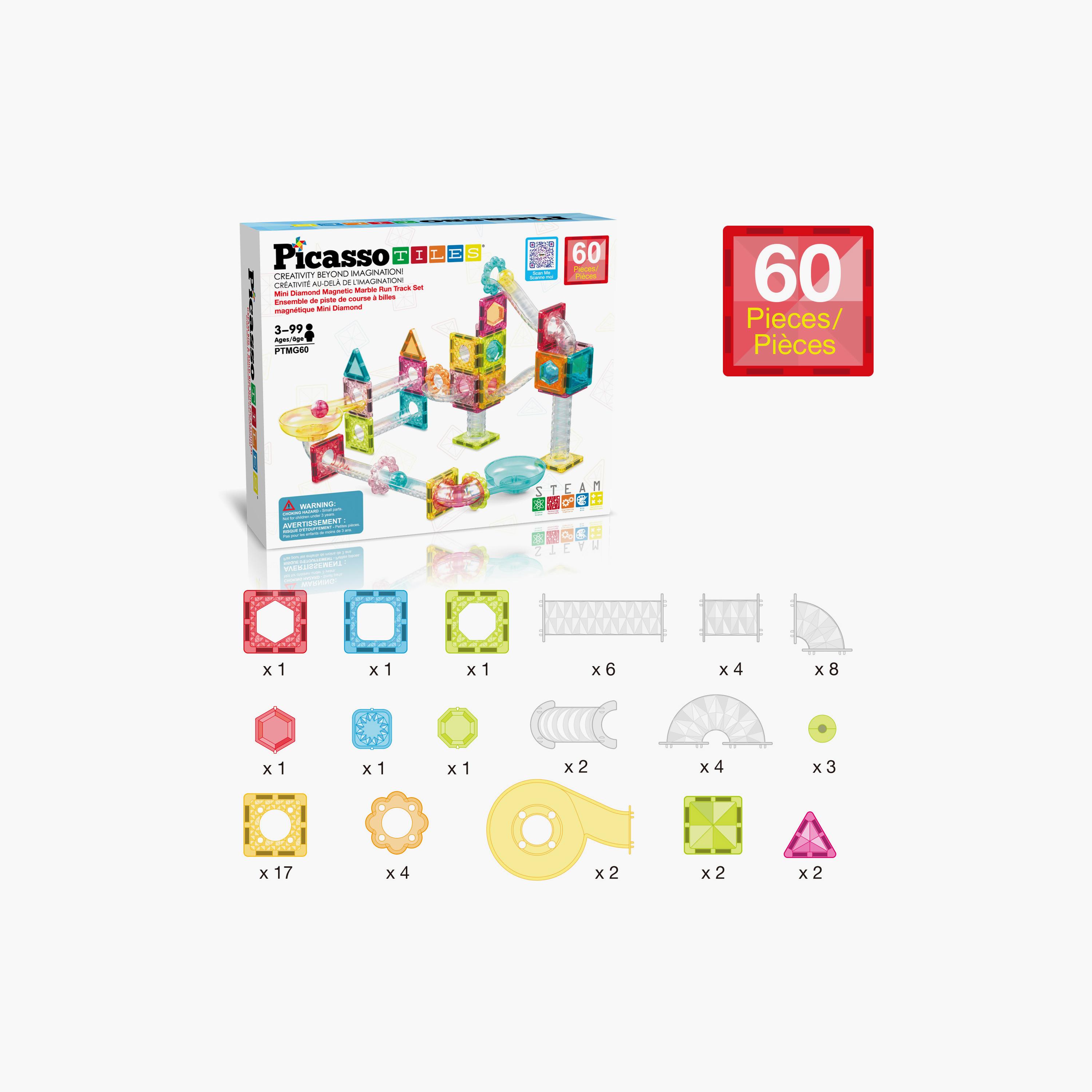 Picasso Tiles 60-Piece Mini Diamond Series Magnetic Marbel Run Track Set-toys-buildingblocks-magnetictoys-image-12