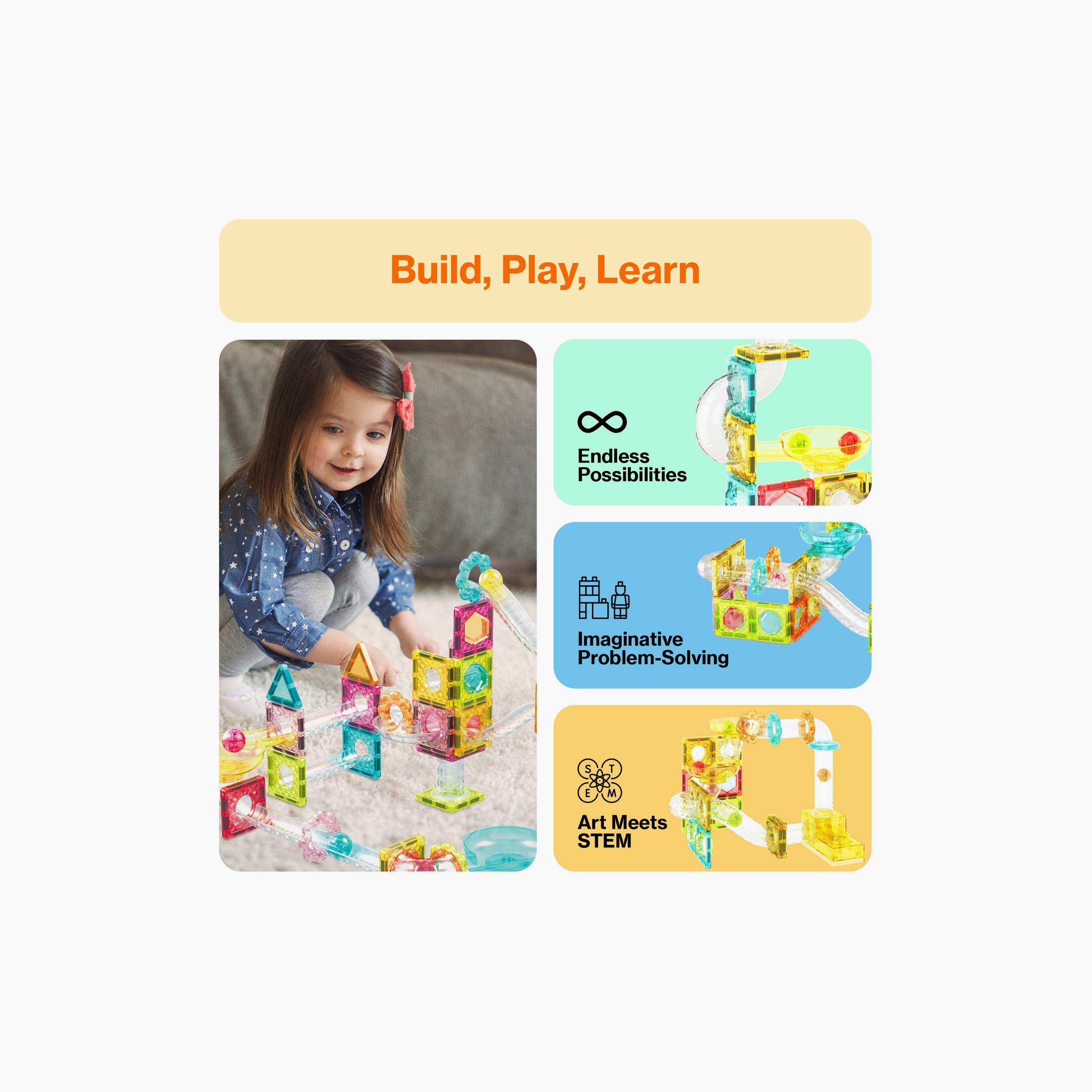 Picasso Tiles 60-Piece Mini Diamond Series Magnetic Marbel Run Track Set-toys-buildingblocks-magnetictoys-image-13
