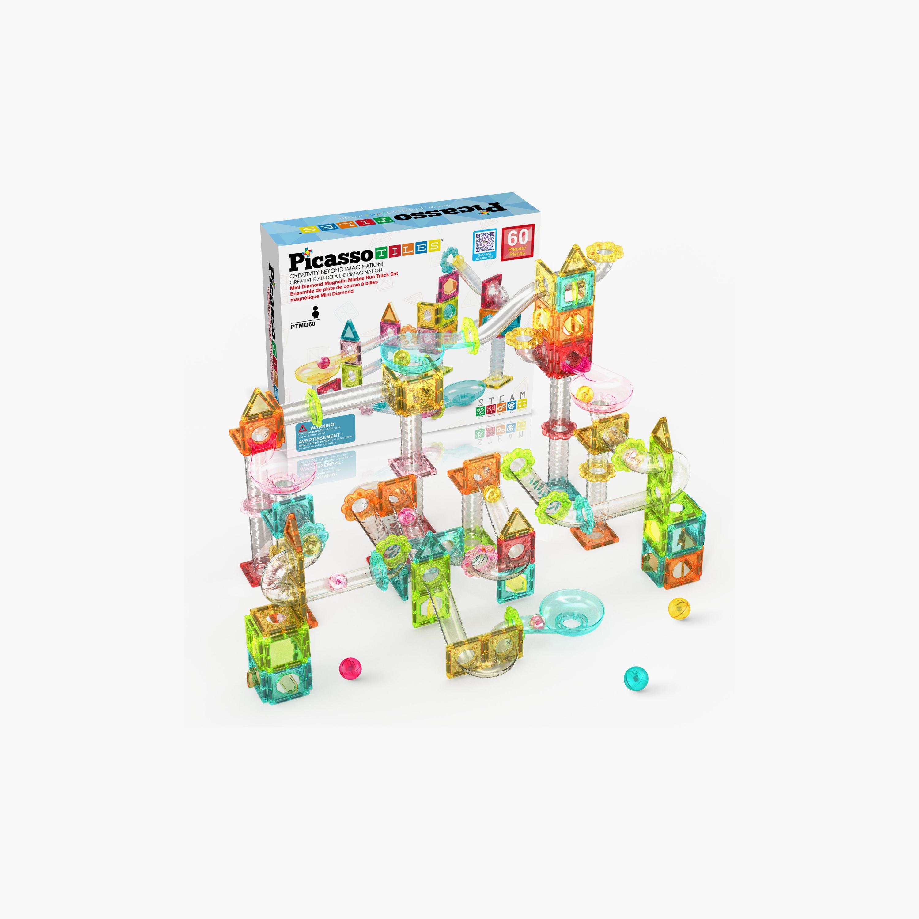 Picasso Tiles 60-Piece Mini Diamond Series Magnetic Marbel Run Track Set-toys-buildingblocks-magnetictoys-image-8