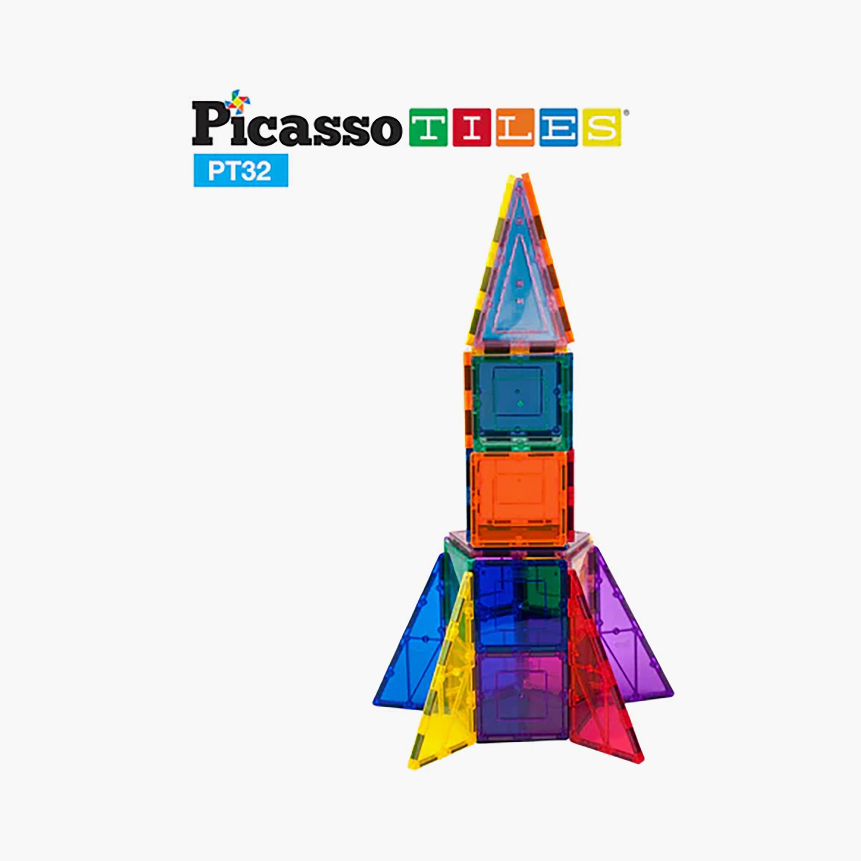 Picasso Tiles 32-Piece Rocket Booster Themed Magnetic Building Block Set-toys-buildingblocks-magnetictoys-image-1