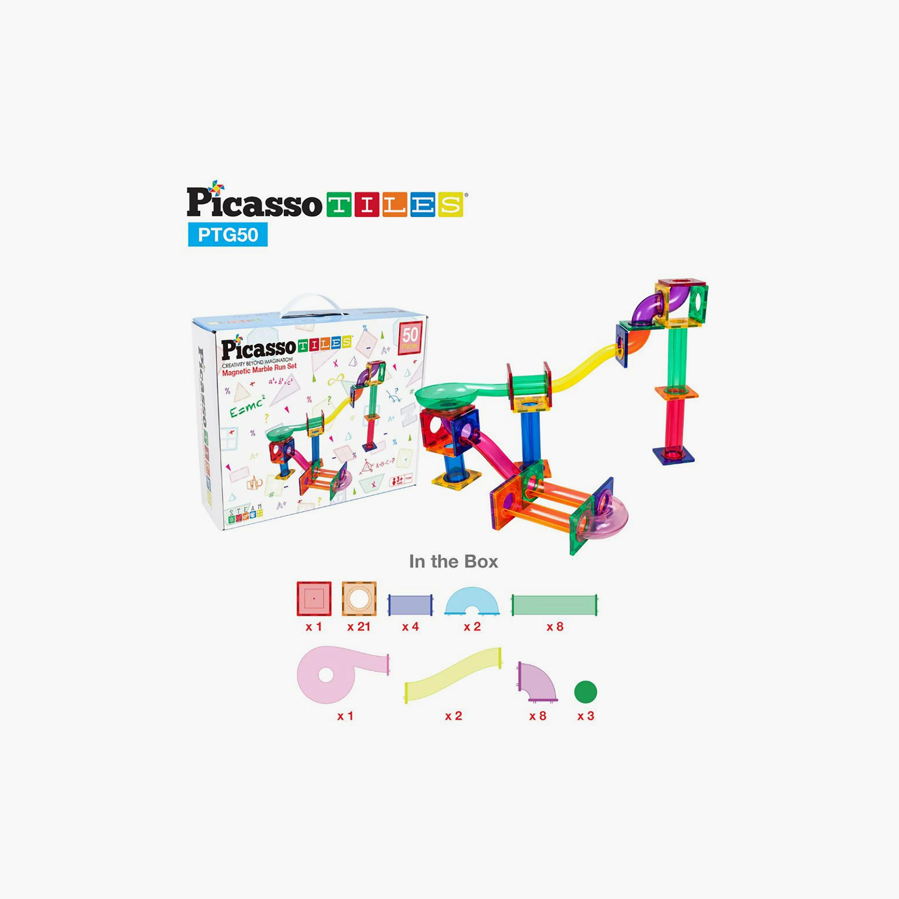 Picasso Tiles 50-Piece Marble Run Magnetic Tile Race Track Toy Play Set-toys-buildingblocks-magnetictoys-image-2