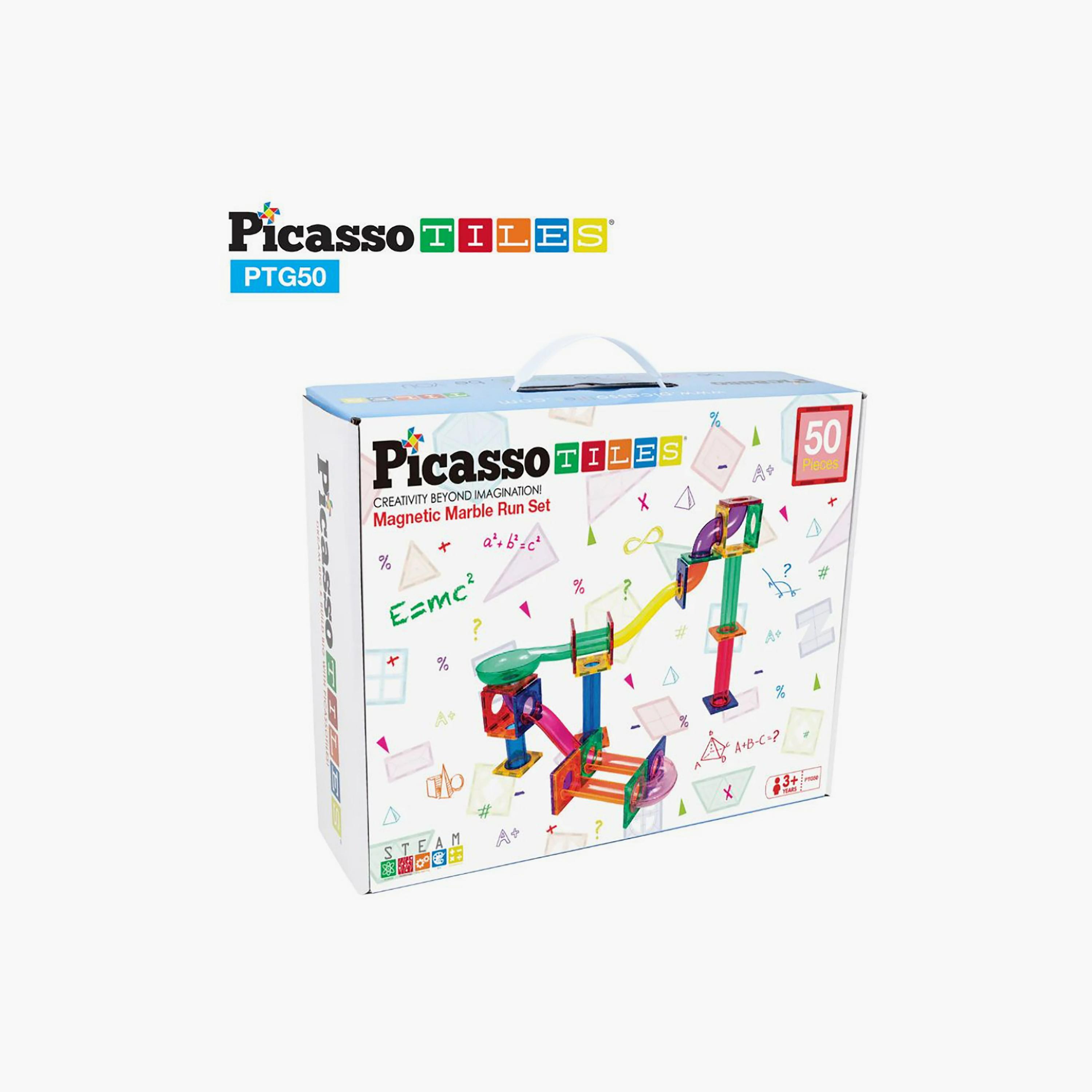 Picasso Tiles 50-Piece Marble Run Magnetic Tile Race Track Toy Play Set-toys-buildingblocks-magnetictoys-image-3
