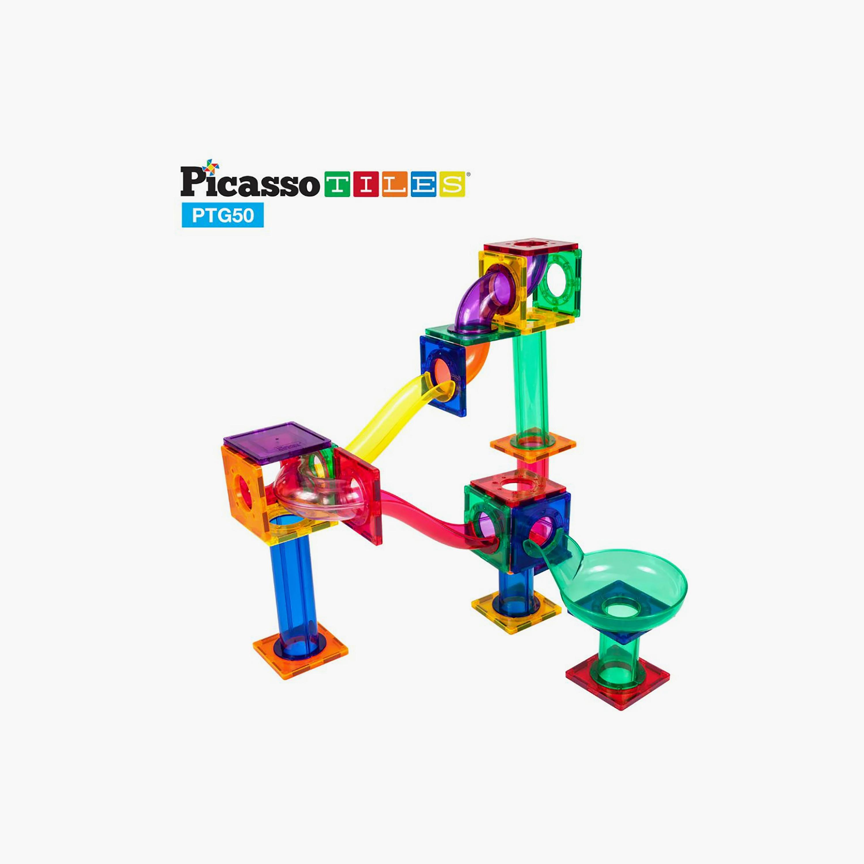 Picasso Tiles 50-Piece Marble Run Magnetic Tile Race Track Toy Play Set-toys-buildingblocks-magnetictoys-image-4