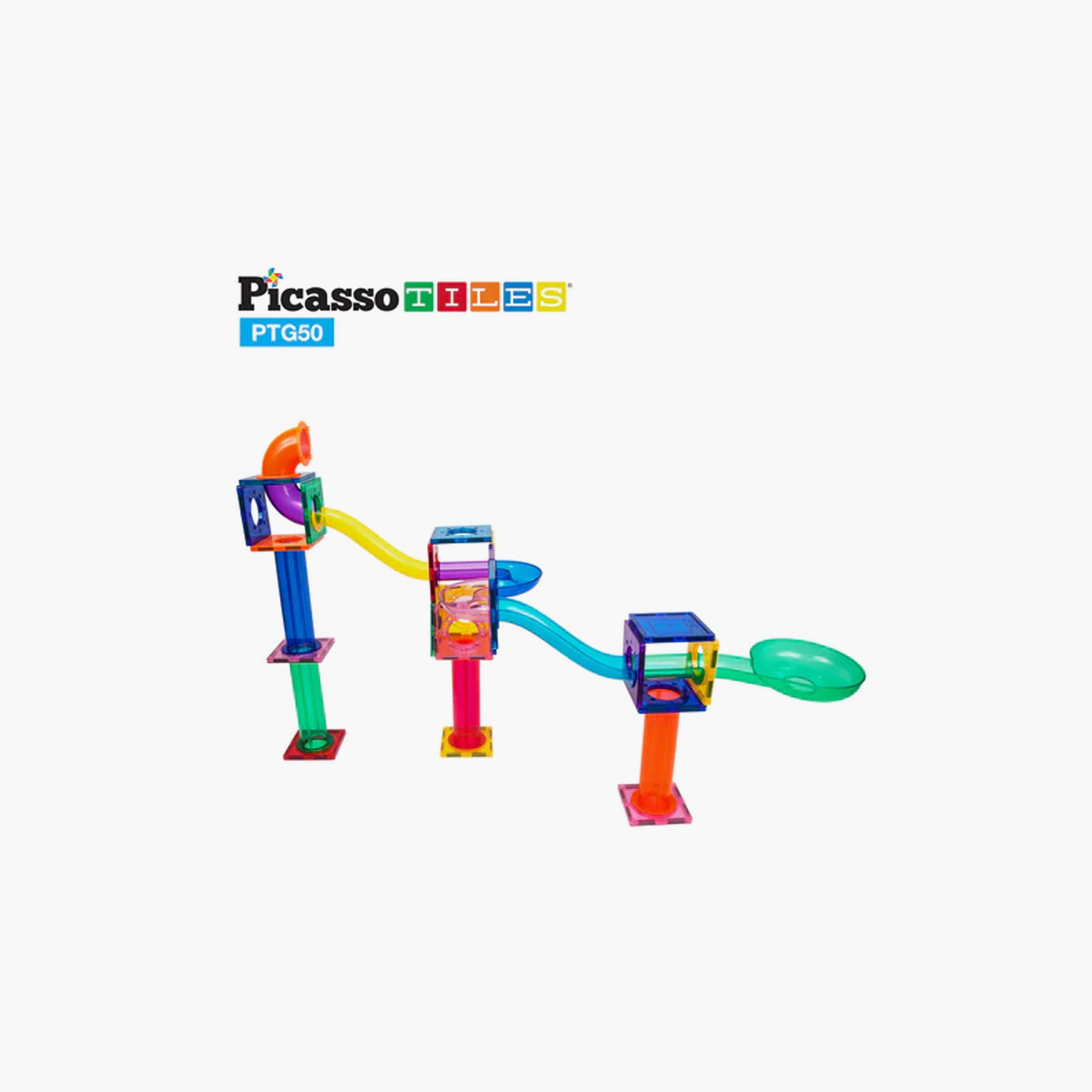 Picasso Tiles 50-Piece Marble Run Magnetic Tile Race Track Toy Play Set-toys-buildingblocks-magnetictoys-image-5