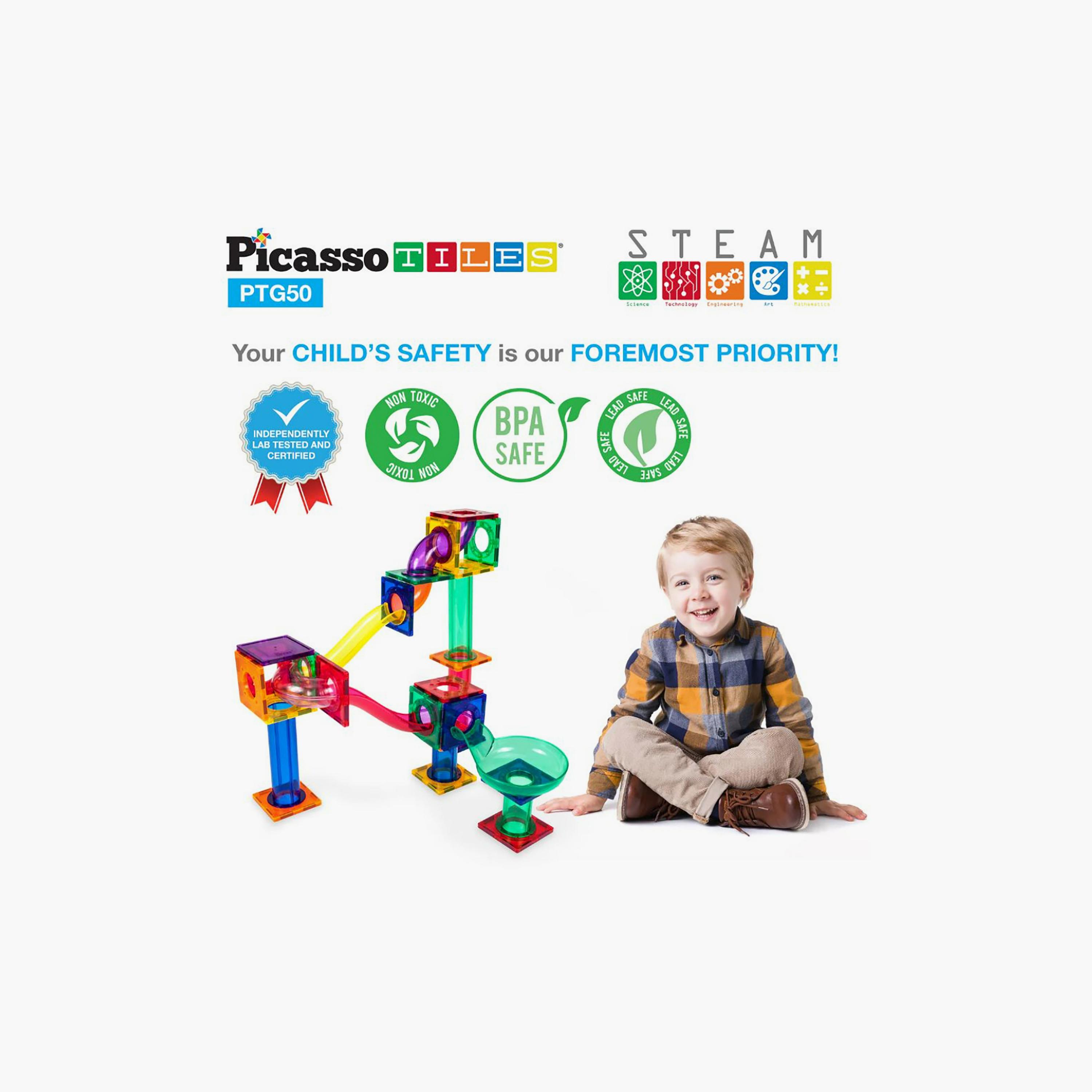 Picasso Tiles 50-Piece Marble Run Magnetic Tile Race Track Toy Play Set-toys-buildingblocks-magnetictoys-image-7