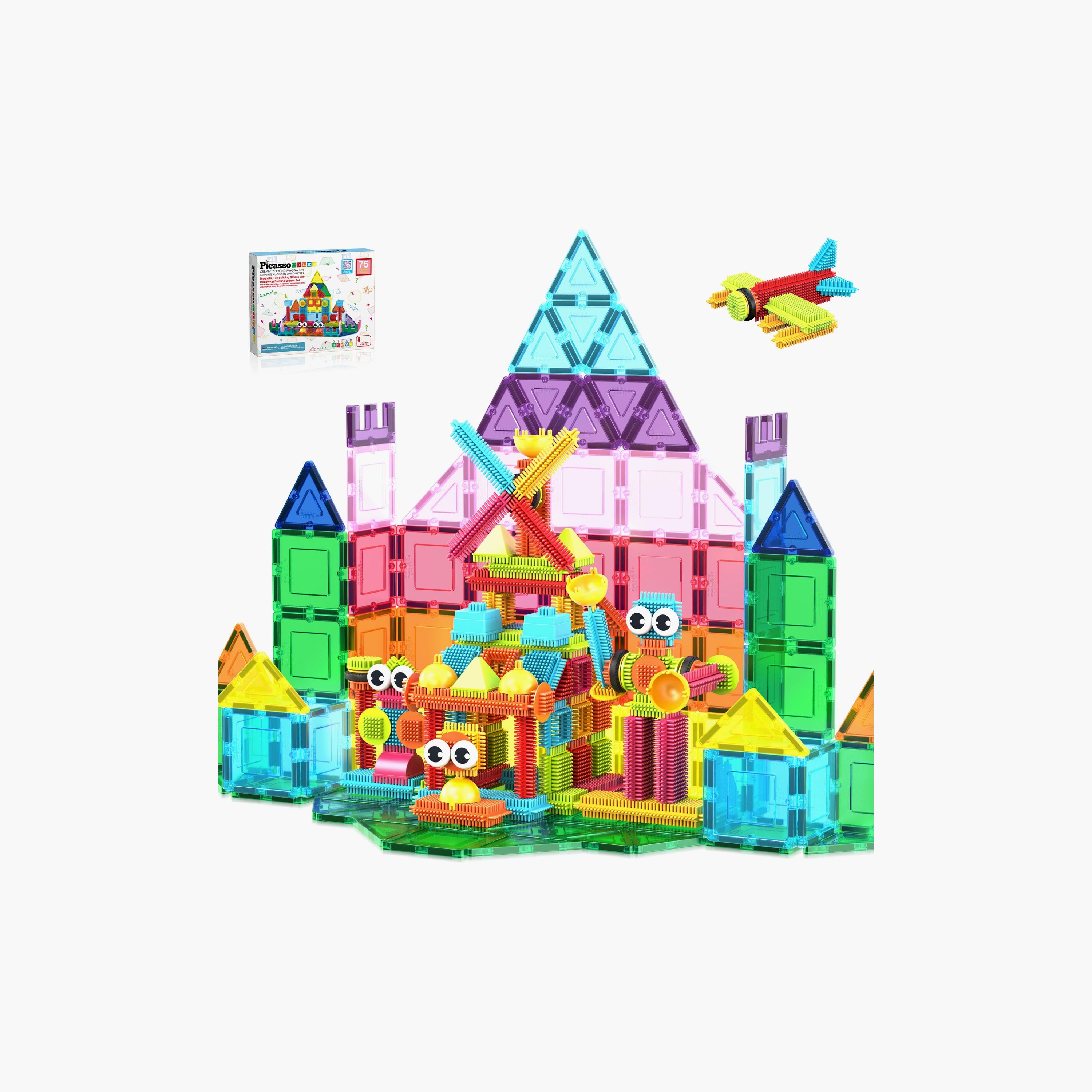 Picasso Tiles 75-Piece Magnetic Tiles with Hedgehog 2-In-1 Building Block Set-toys-buildingblocks-magnetictoys-image-1