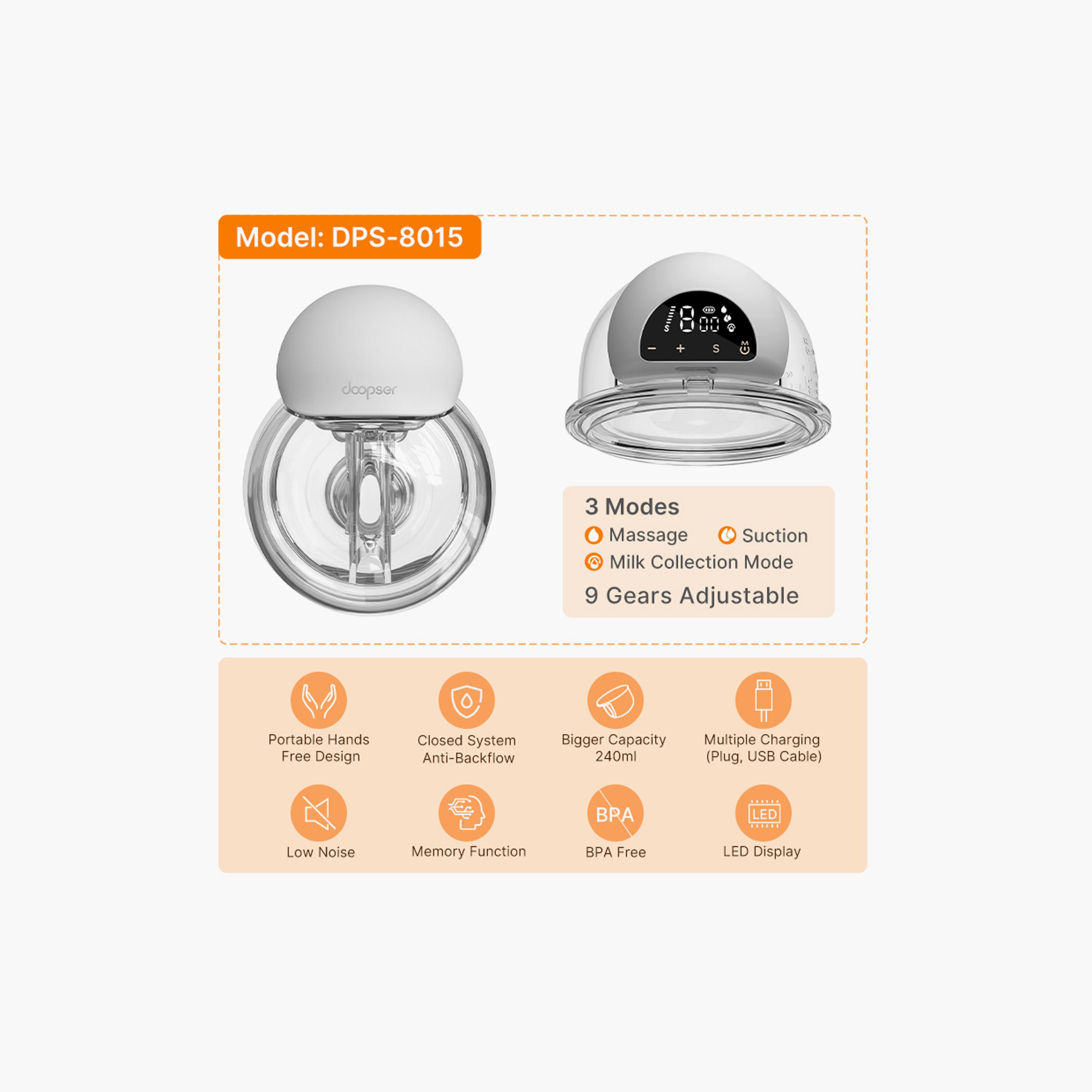 Doopser Wireless Hands Free Electric Wearable Breast Pump with Speed Control Function - 240 ml-baby-feeding-breastfeedingandcare-image-8