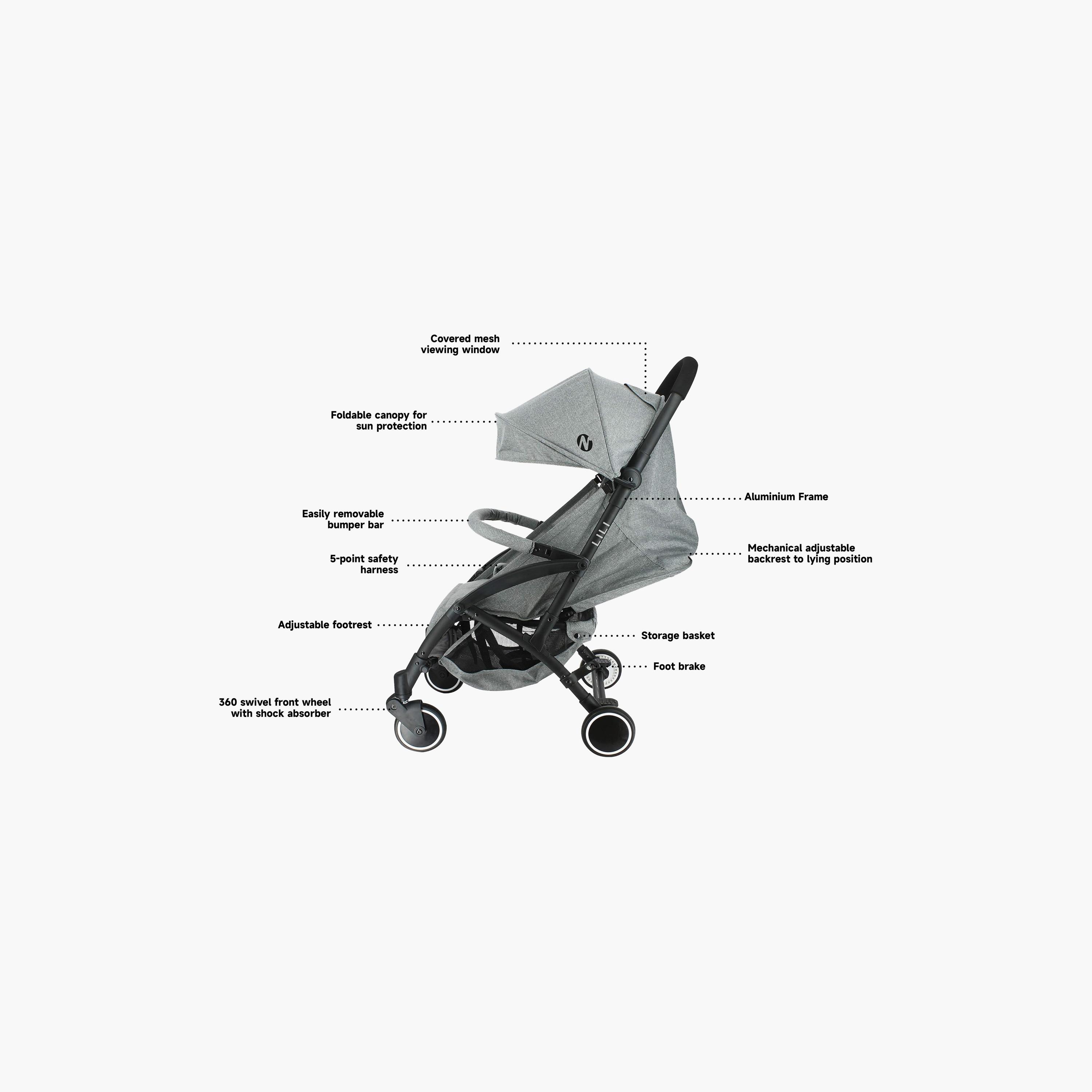 عربة أطفال نانيا ليلي المدمجة وخفيفة الوزن - رمادية - 0-15 كجم-baby-gear-strollersandprams-strollers-image-3
