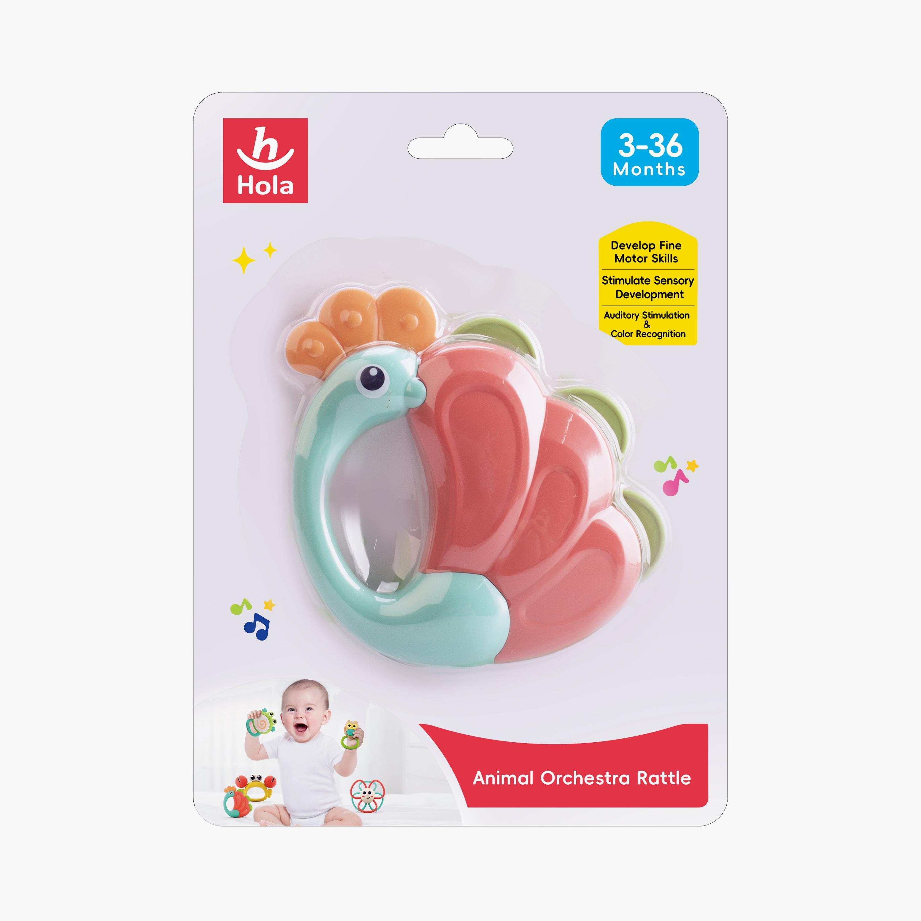Hola Peacock Orchestra Rattle Baby Teether Activity Toy - 3 Months+-toys-babyandtoddlertoys-rattlesandteethers-image-4