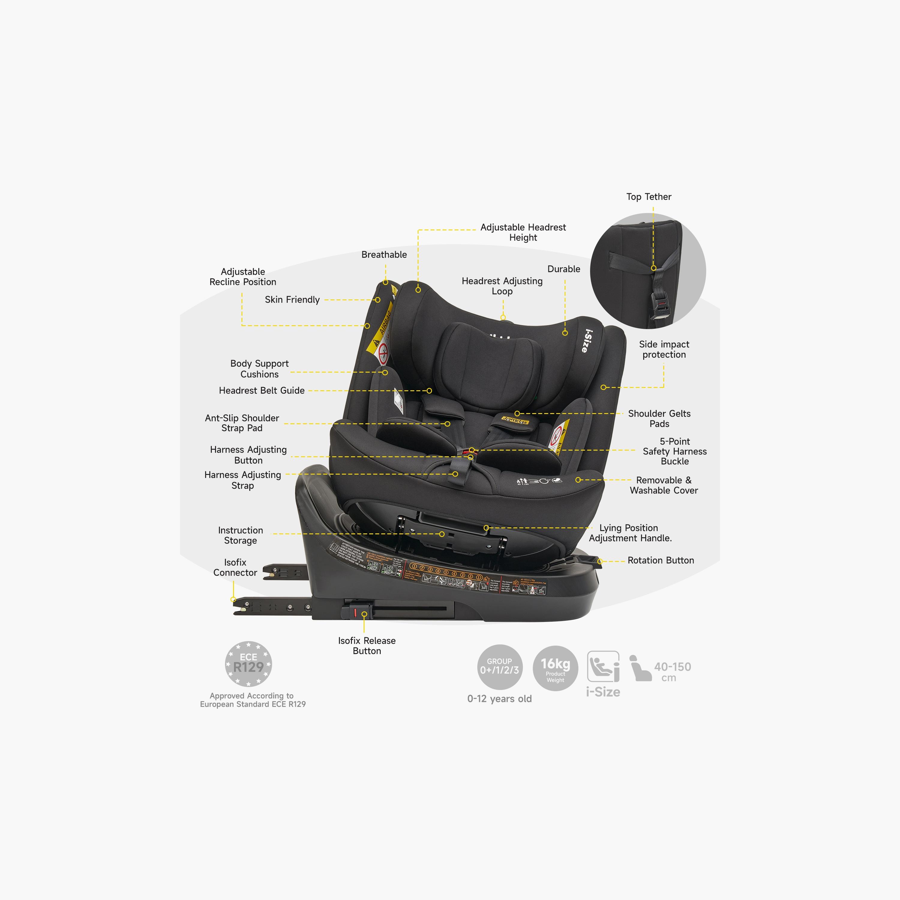 Jovikids Ranger TT ISOFIX 360° Rotating Car Seat I-Size - 0 Months -12 Years-baby-gear-carseats-image-14