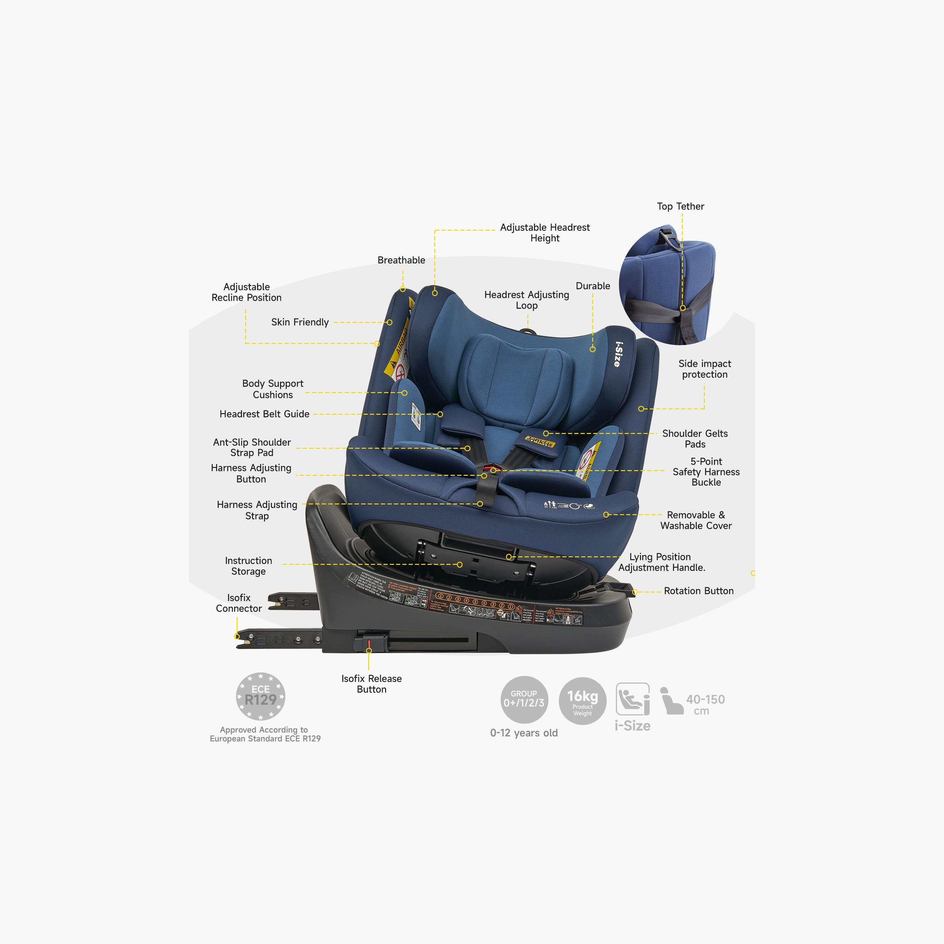 Jovikids Ranger TT ISOFIX 360° Rotating Car Seat I-Size - 0 Months -12 Years-baby-gear-carseats-image-12