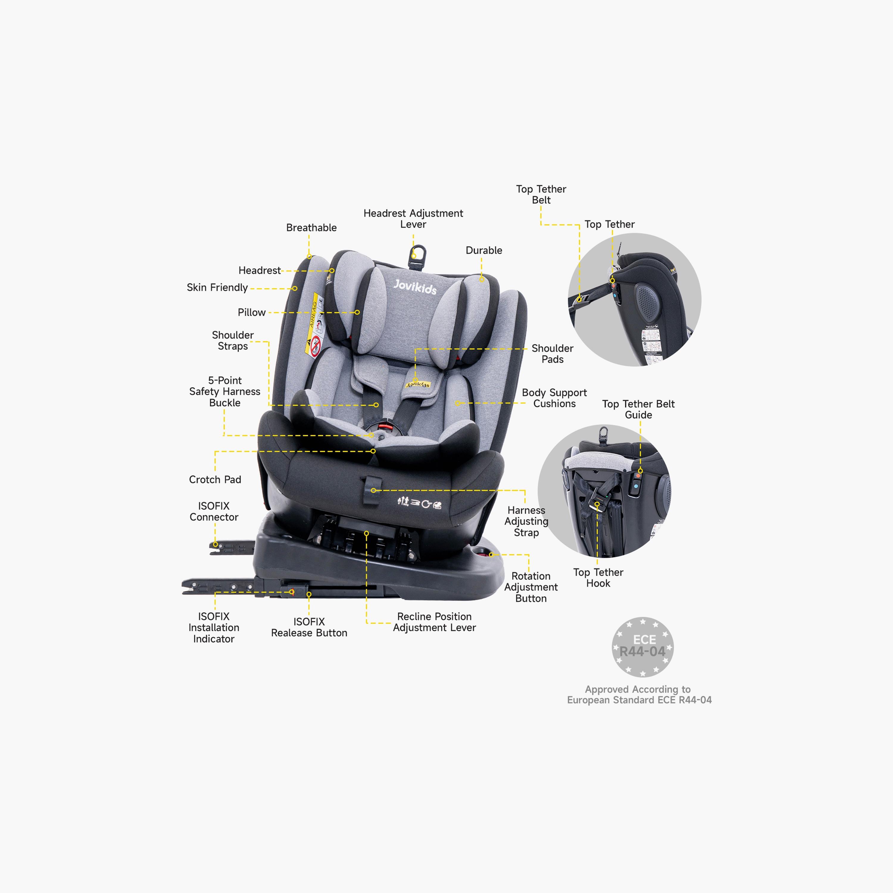 Jovikids Angel ISOFIX Rotating Carseat 360° Group 0/1/2/3 - 0-12 Years-baby-gear-carseats-image-12