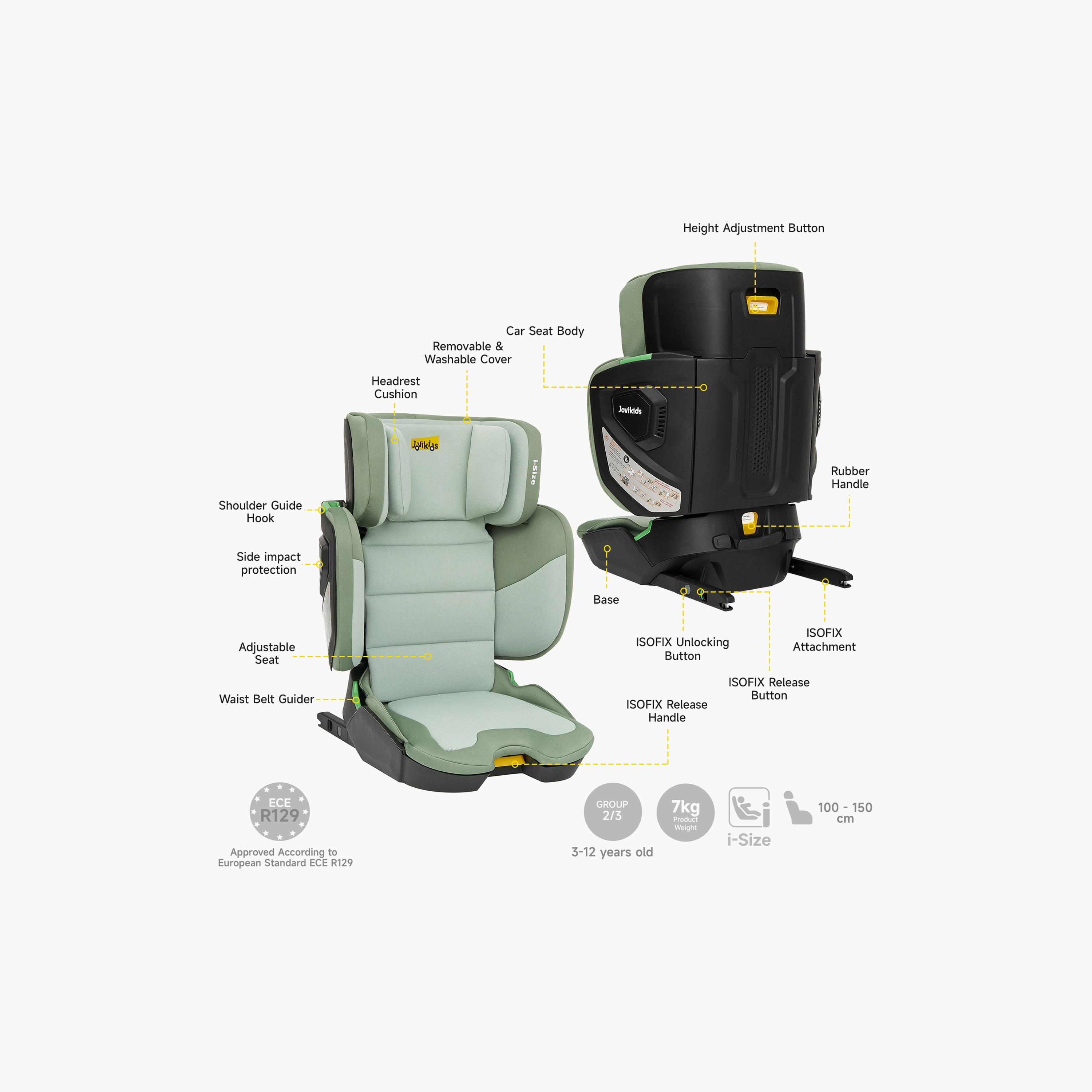 Jovikids Rober I-Size ISOFIX Booster Car Seat - 3-12 Years - Cabin Size-baby-gear-carseats-image-13