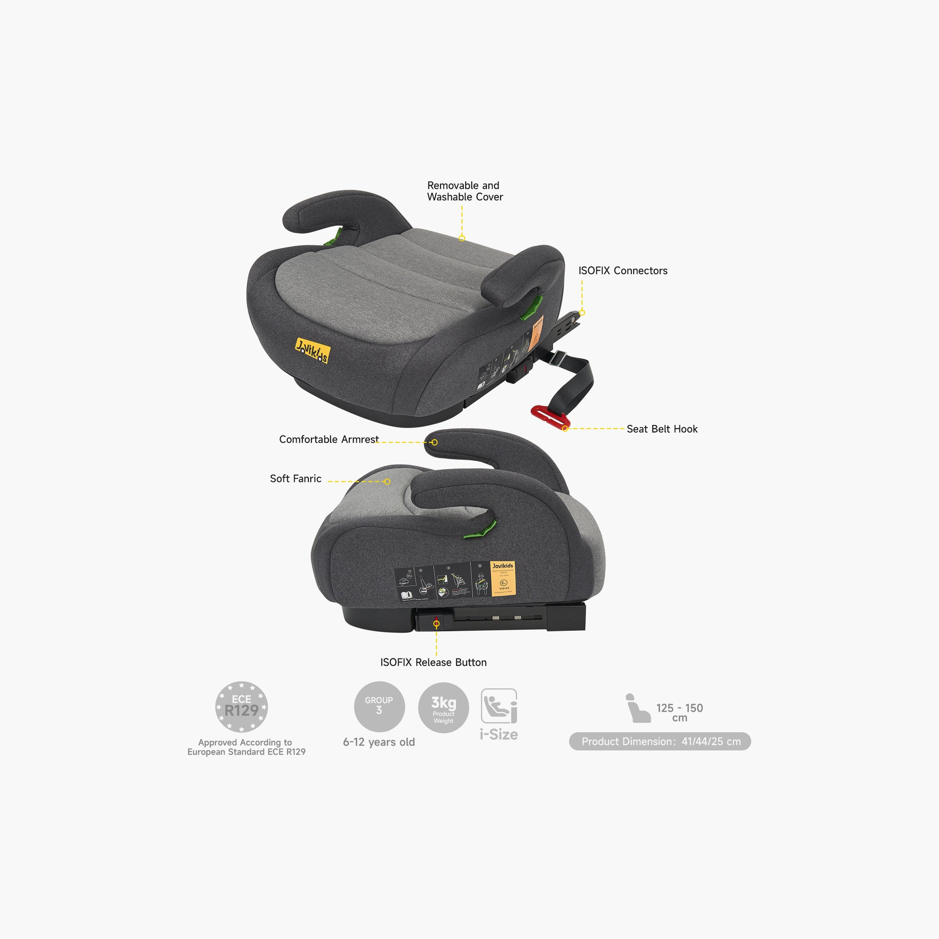 Jovikids Ohho I-Size ISOFIX Booster Car Seat for Car - 6-12 Years-baby-gear-carseats-image-5