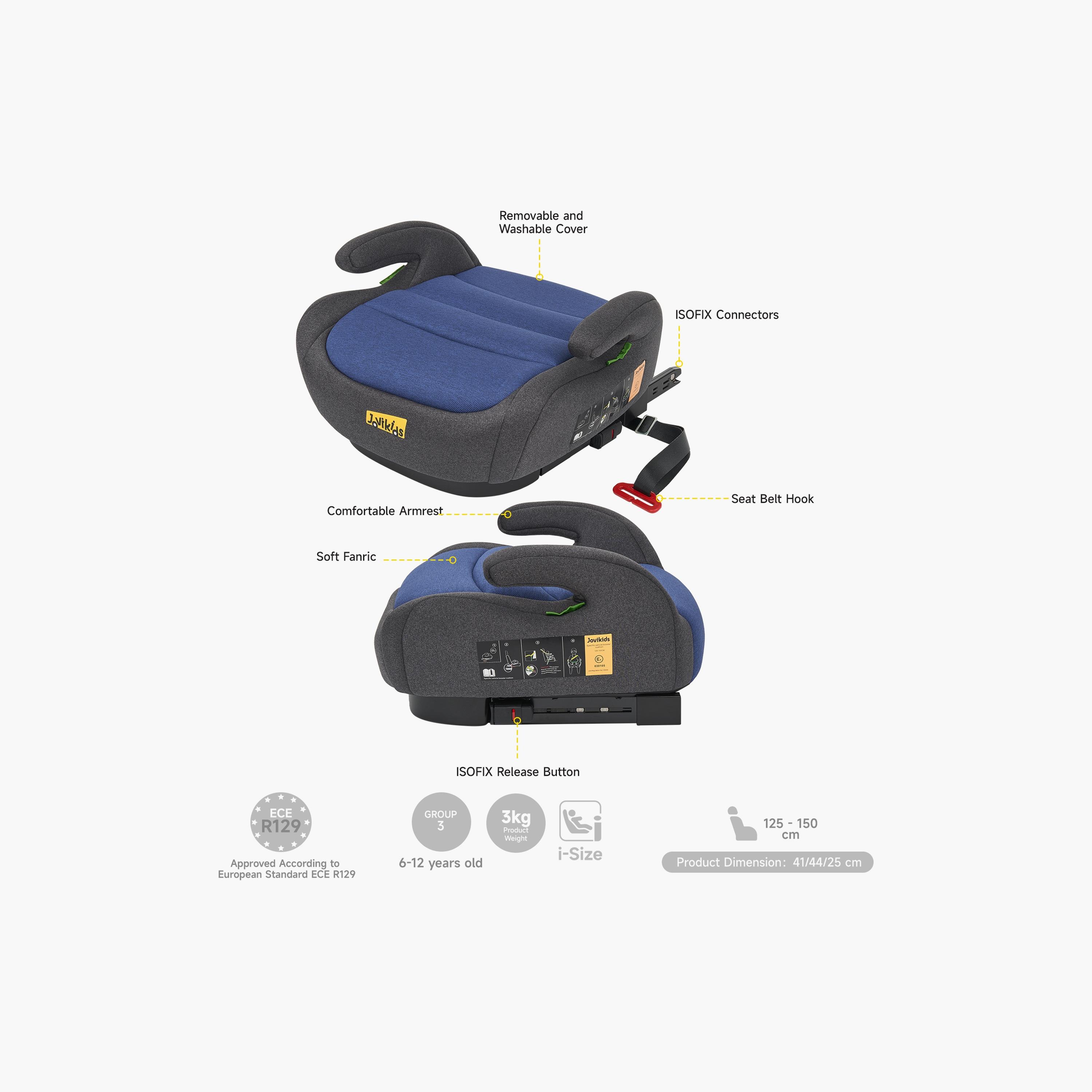 Jovikids Ohho I-Size ISOFIX Booster Car Seat for Car - 6-12 Years-baby-gear-carseats-image-5
