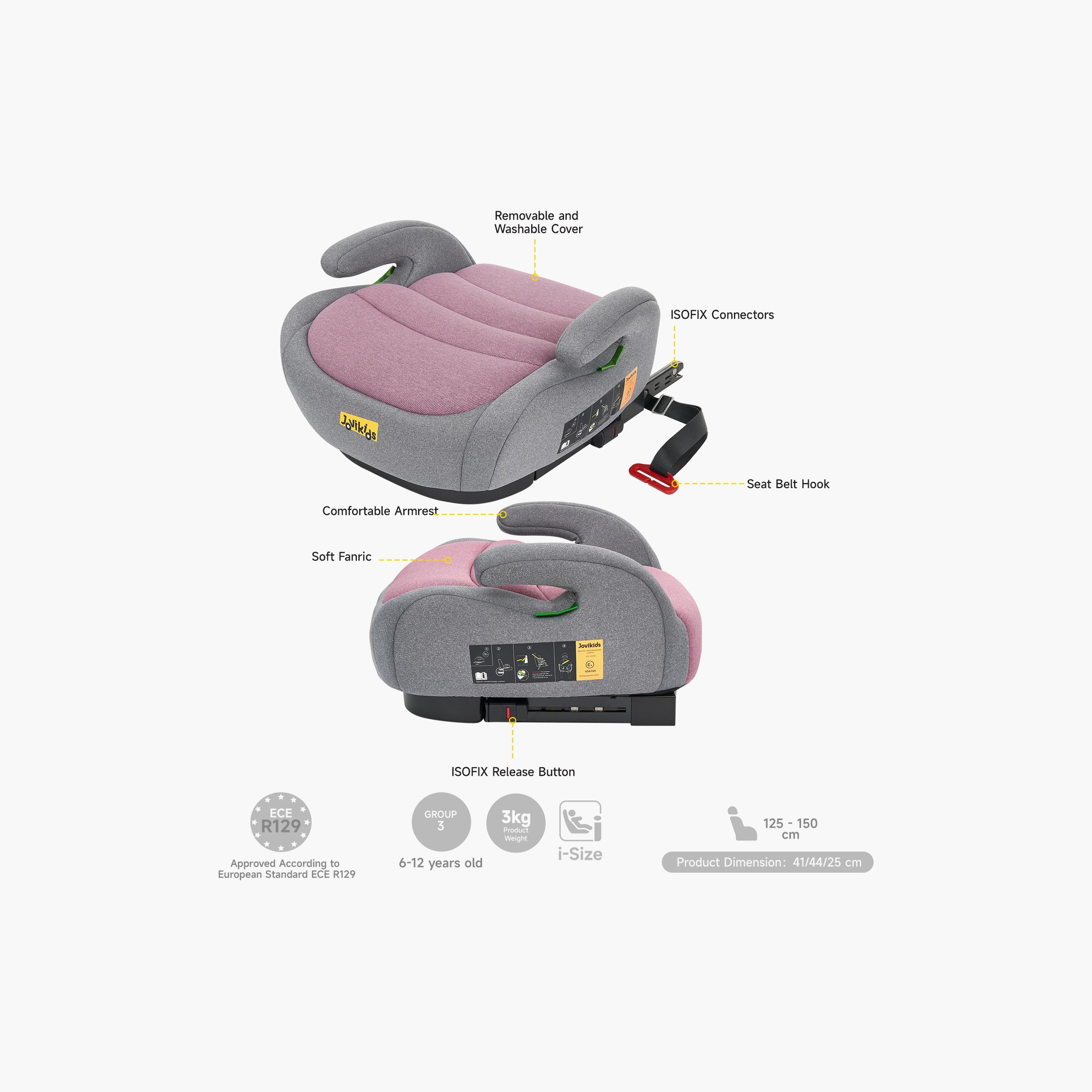 Jovikids Ohho I-Size ISOFIX Booster Car Seat for Car - 6-12 Years-baby-gear-carseats-image-4