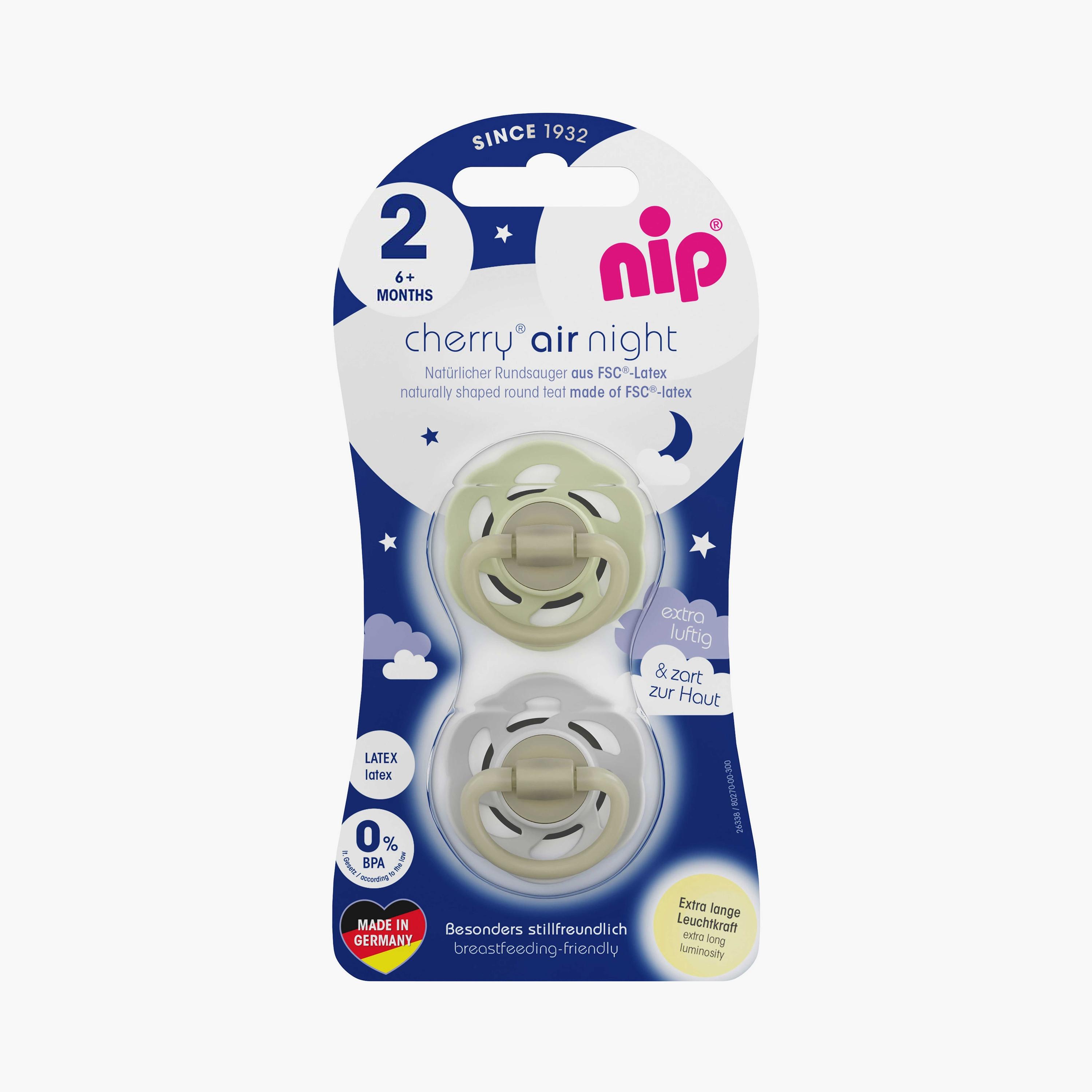 Nip Cherry Air Night Glow-in-the-Dark Round Latex Soother - Grey & Green - 6 Months+-baby-feeding-pacifiers-image-7