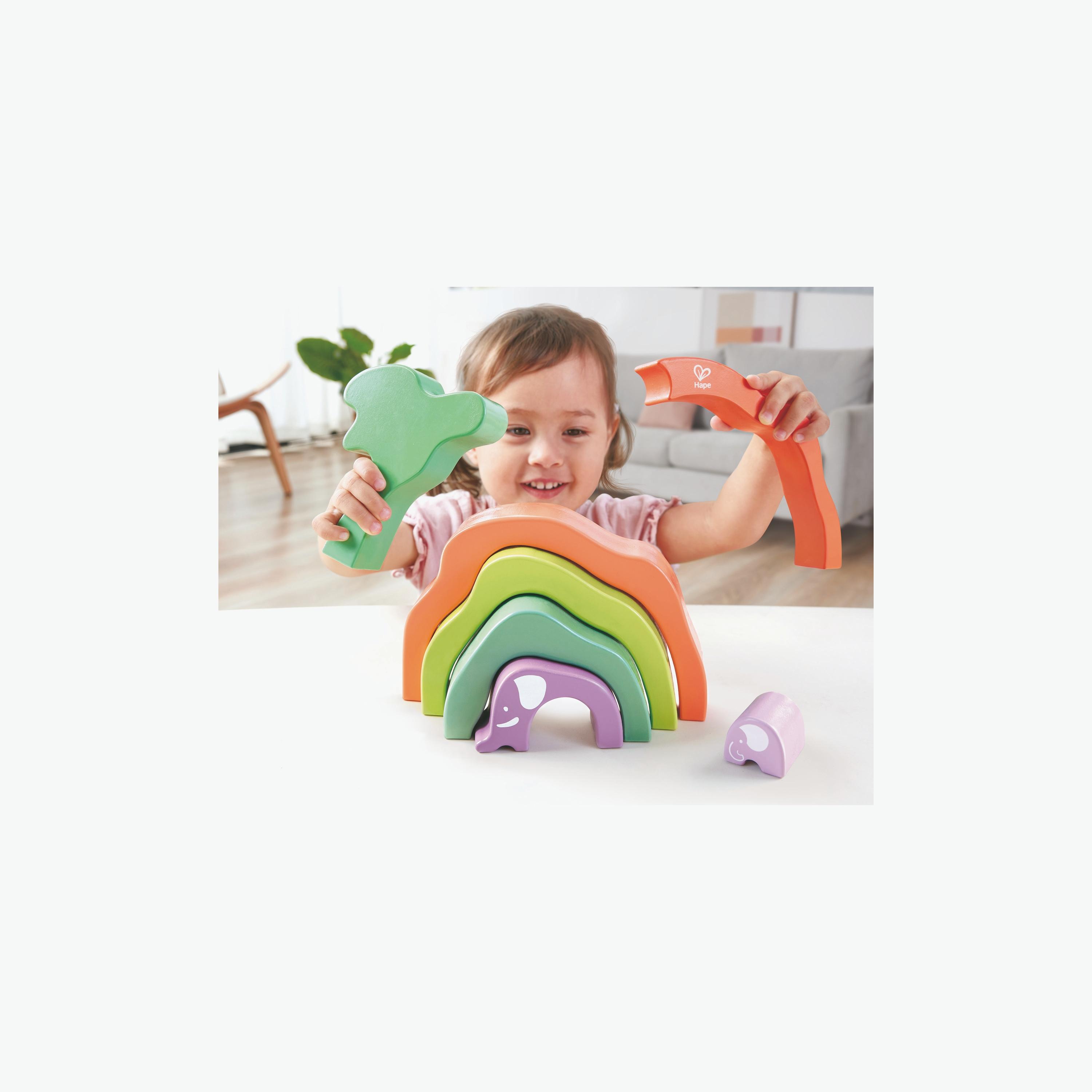 Hape 7-Piece Safari Elephant Wooden Stacking Blocks-toys-babyandtoddlertoys-stackingandnestingtoys-image-2