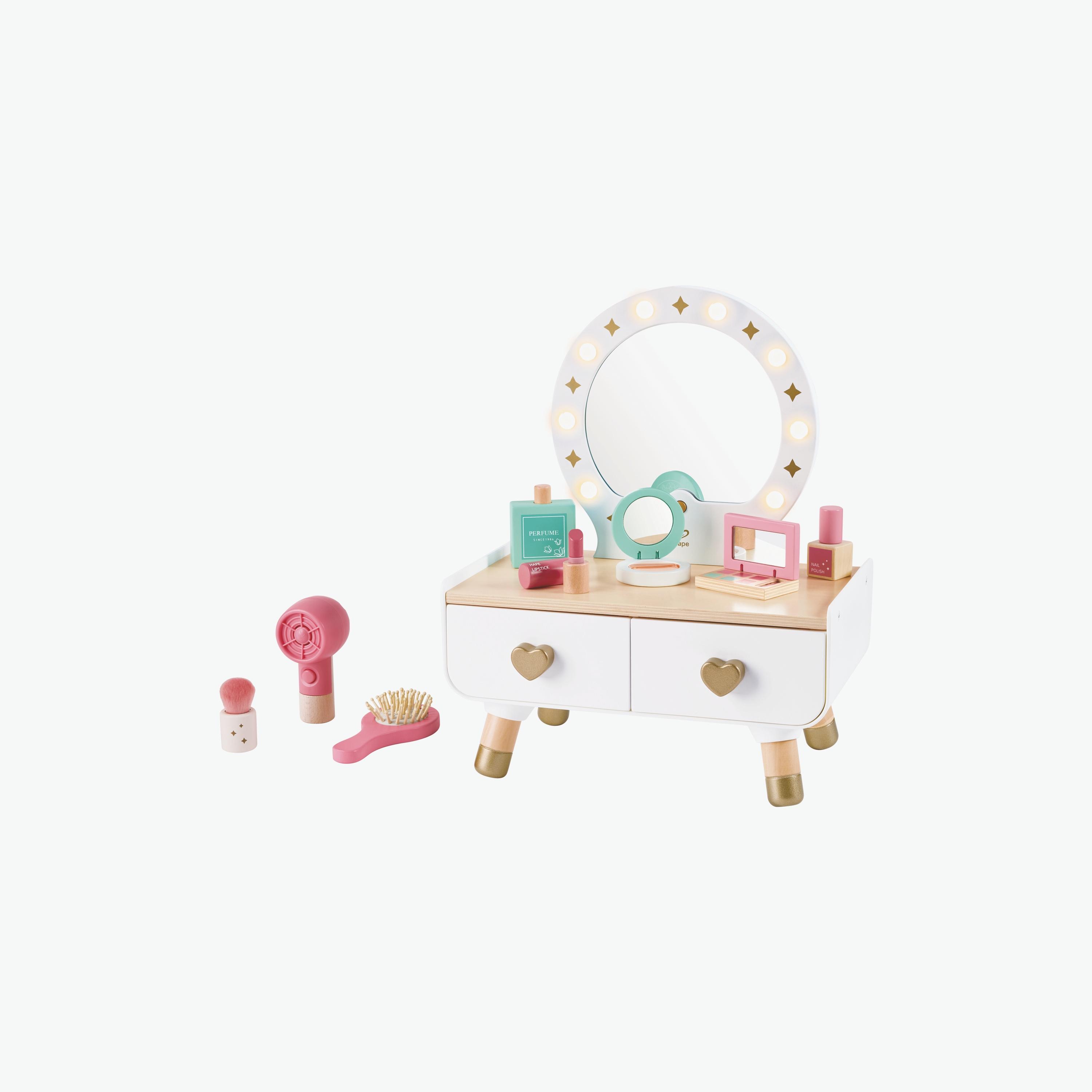Hape 14-Piece My Stylish Dressing Table Wooden Vanity for Girls-toys-roleplay-makeupandcosmeticsets-image-1