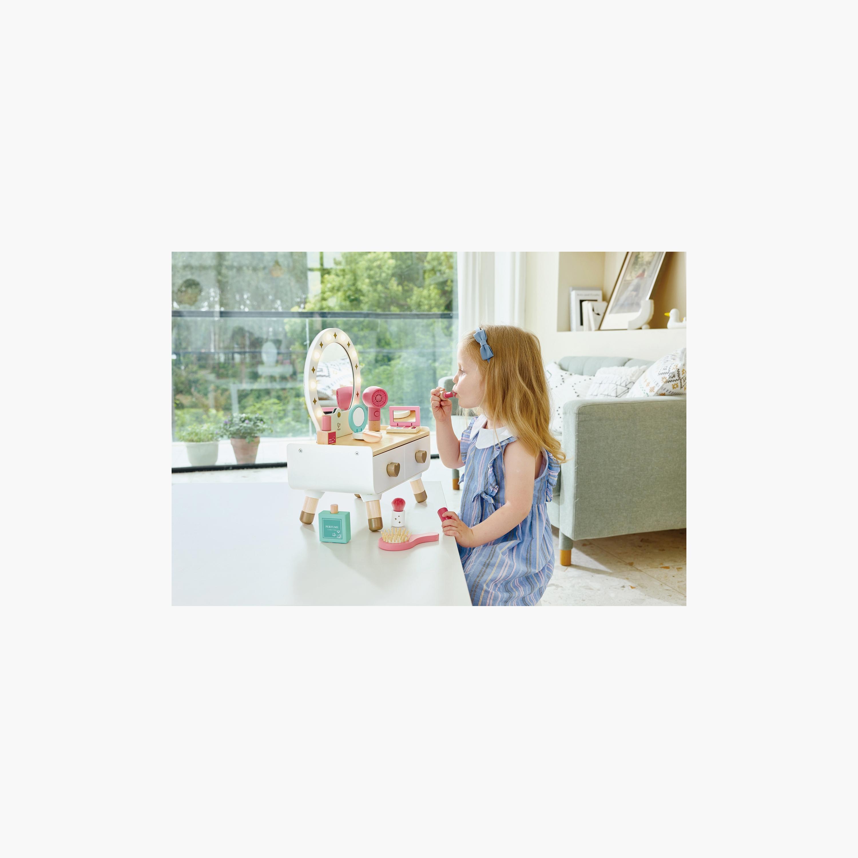 Hape 14-Piece My Stylish Dressing Table Wooden Vanity for Girls-toys-roleplay-makeupandcosmeticsets-image-2