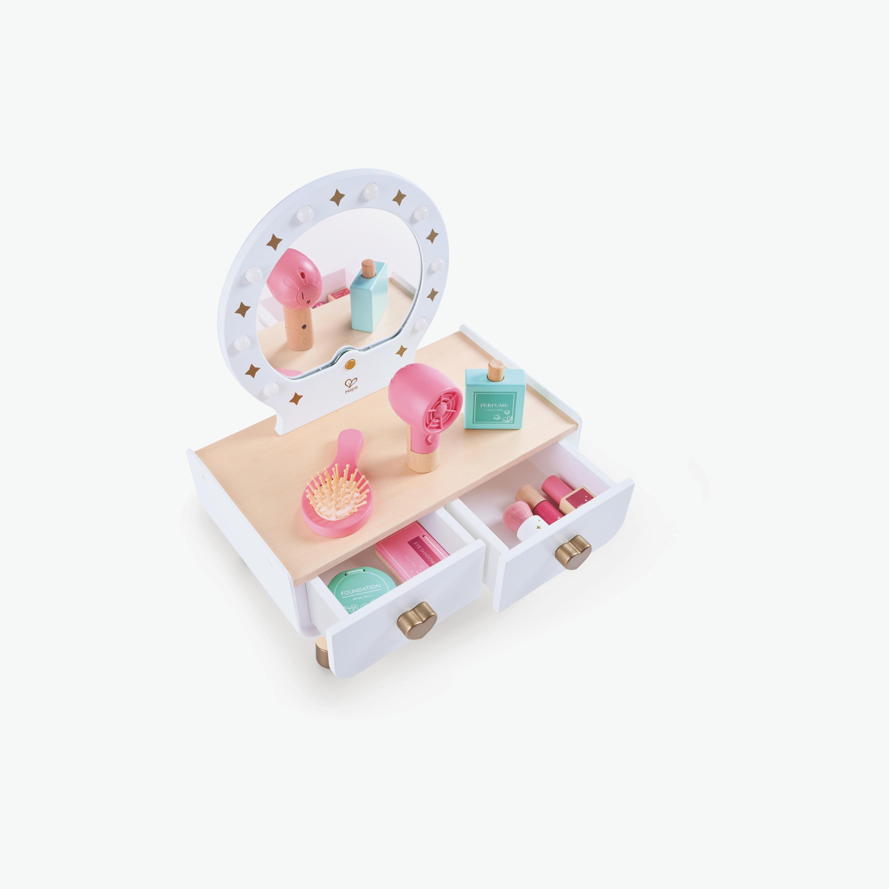 Hape 14-Piece My Stylish Dressing Table Wooden Vanity for Girls-toys-roleplay-makeupandcosmeticsets-image-3
