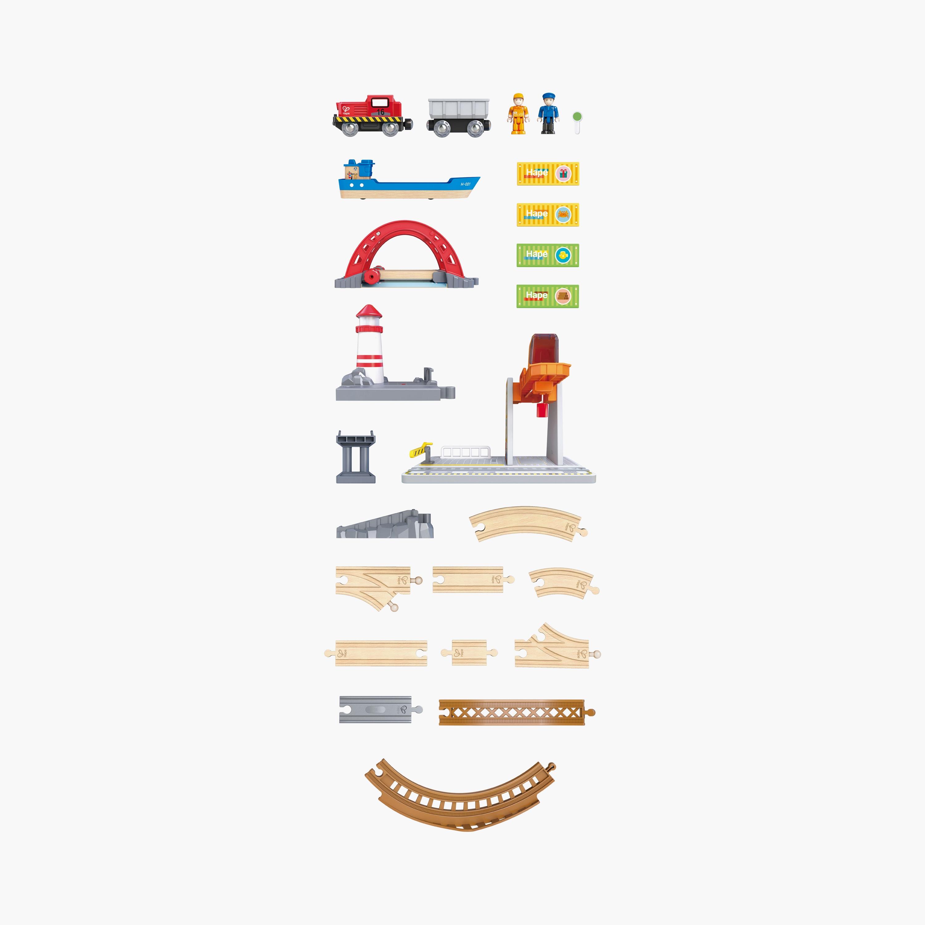 Hape 38-Piece Sea & Rail Cargo Transport Train & Railway Set-toys-buildingblocks-constructionsets-image-12