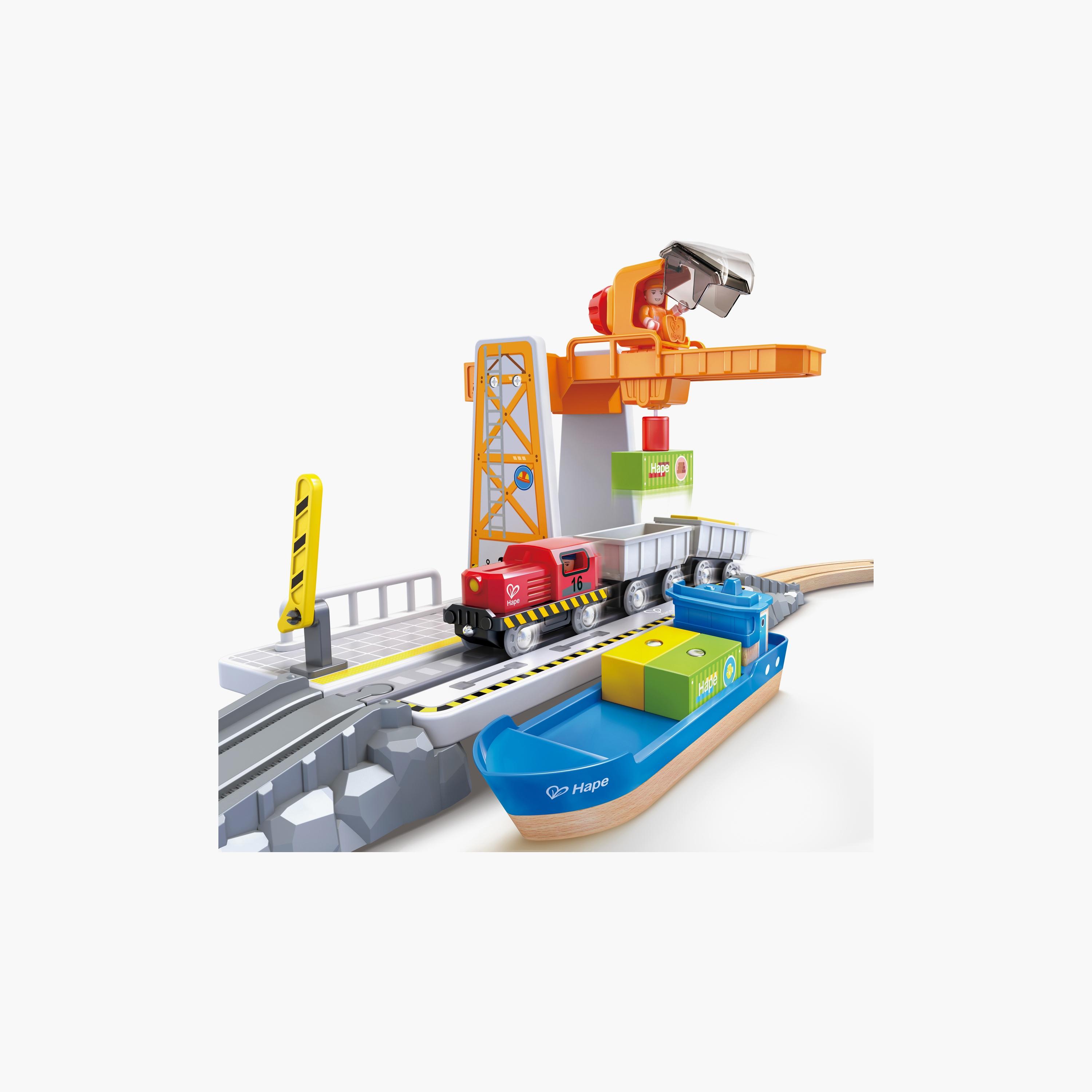 Hape 38-Piece Sea & Rail Cargo Transport Train & Railway Set-toys-buildingblocks-constructionsets-image-13