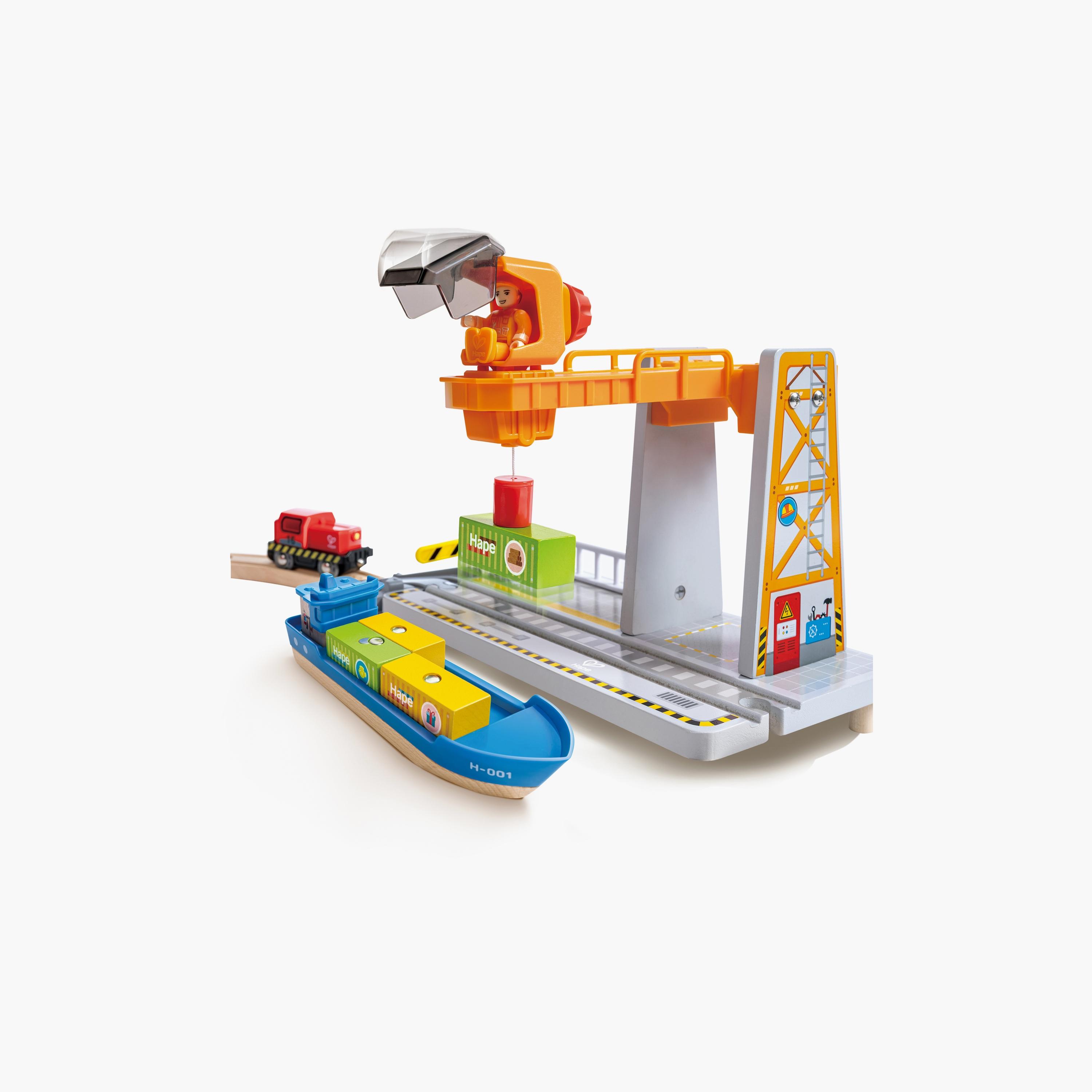 Hape 38-Piece Sea & Rail Cargo Transport Train & Railway Set-toys-buildingblocks-constructionsets-image-4