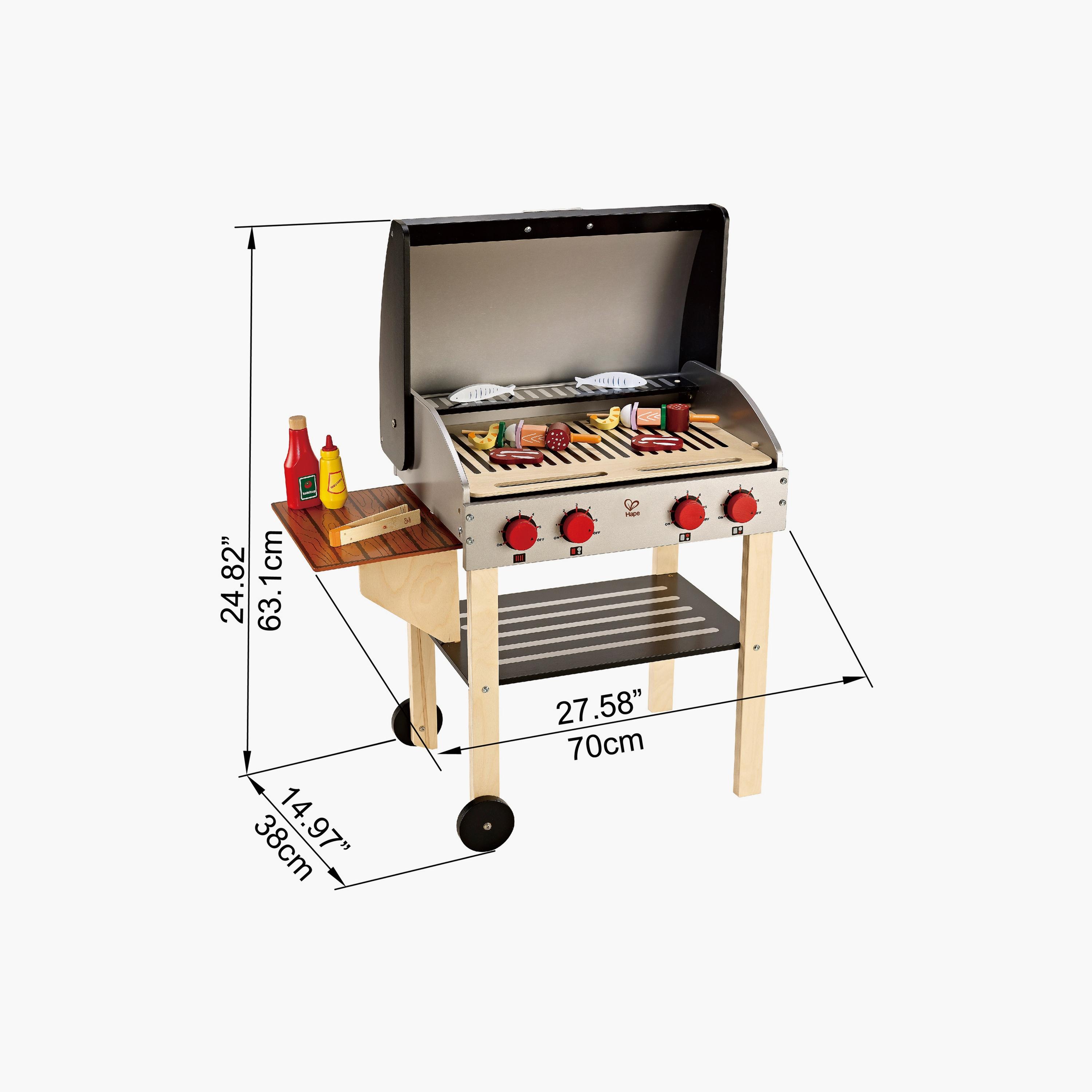 Hape Wooden Gourmet Grill with 22-Piece Food BBQ Kitchen Playset-toys-roleplay-playfoods-image-1