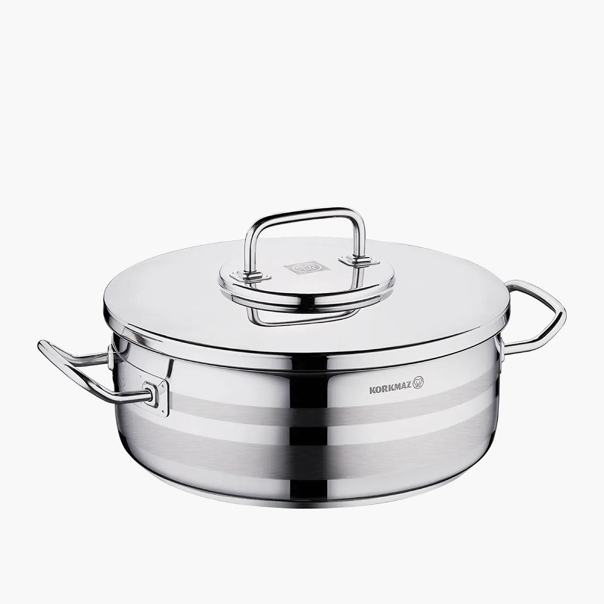 Korkmaz Astra2 Stainless Steel Casserole with Lid - 30x11 cm