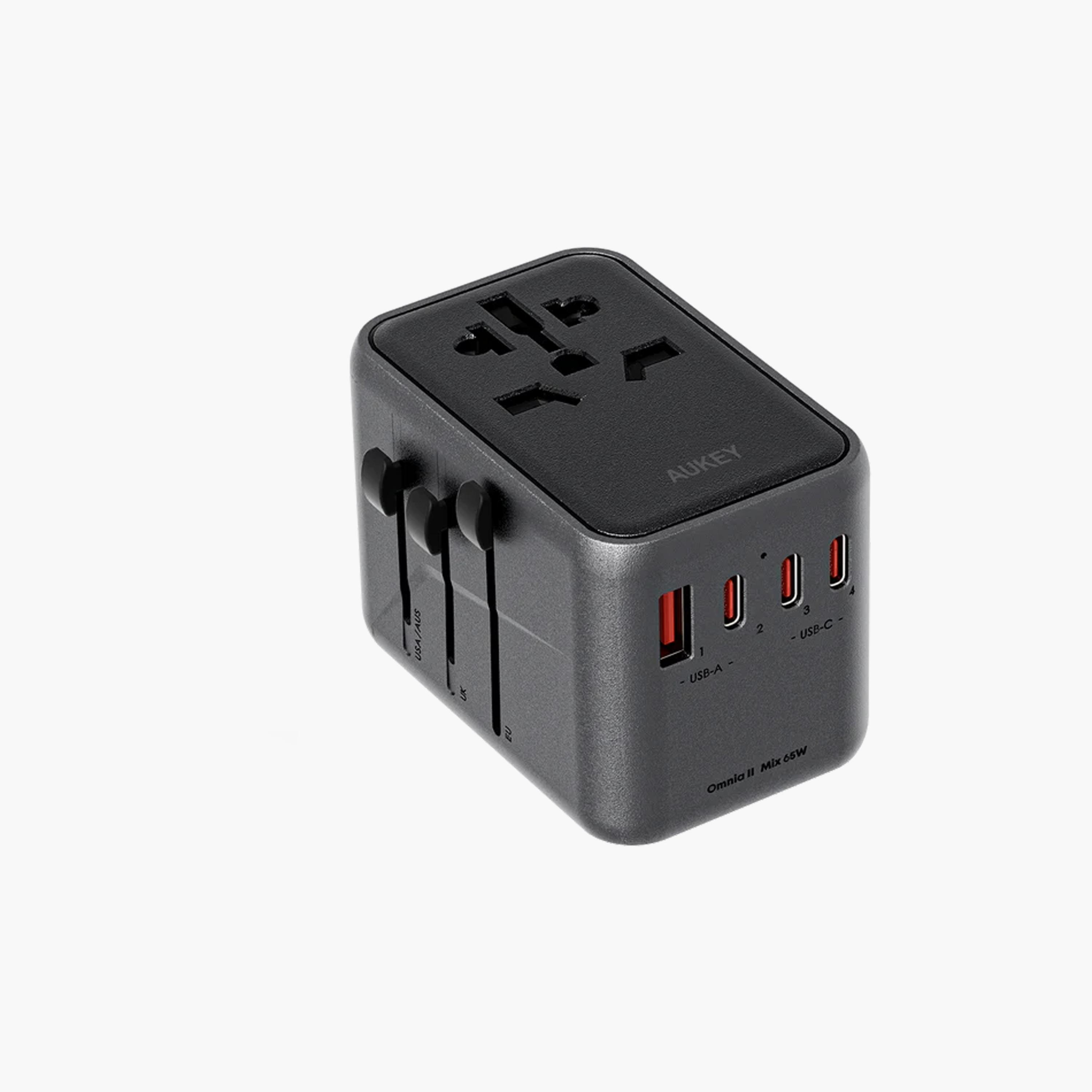 محول سفر عالمي من أوكي بقوة 65 واط مع 4 منافذ USB-C و1 منفذ USB-A، أسود | PA-TA08-electronics-accessories-mobileaccesories-image-1