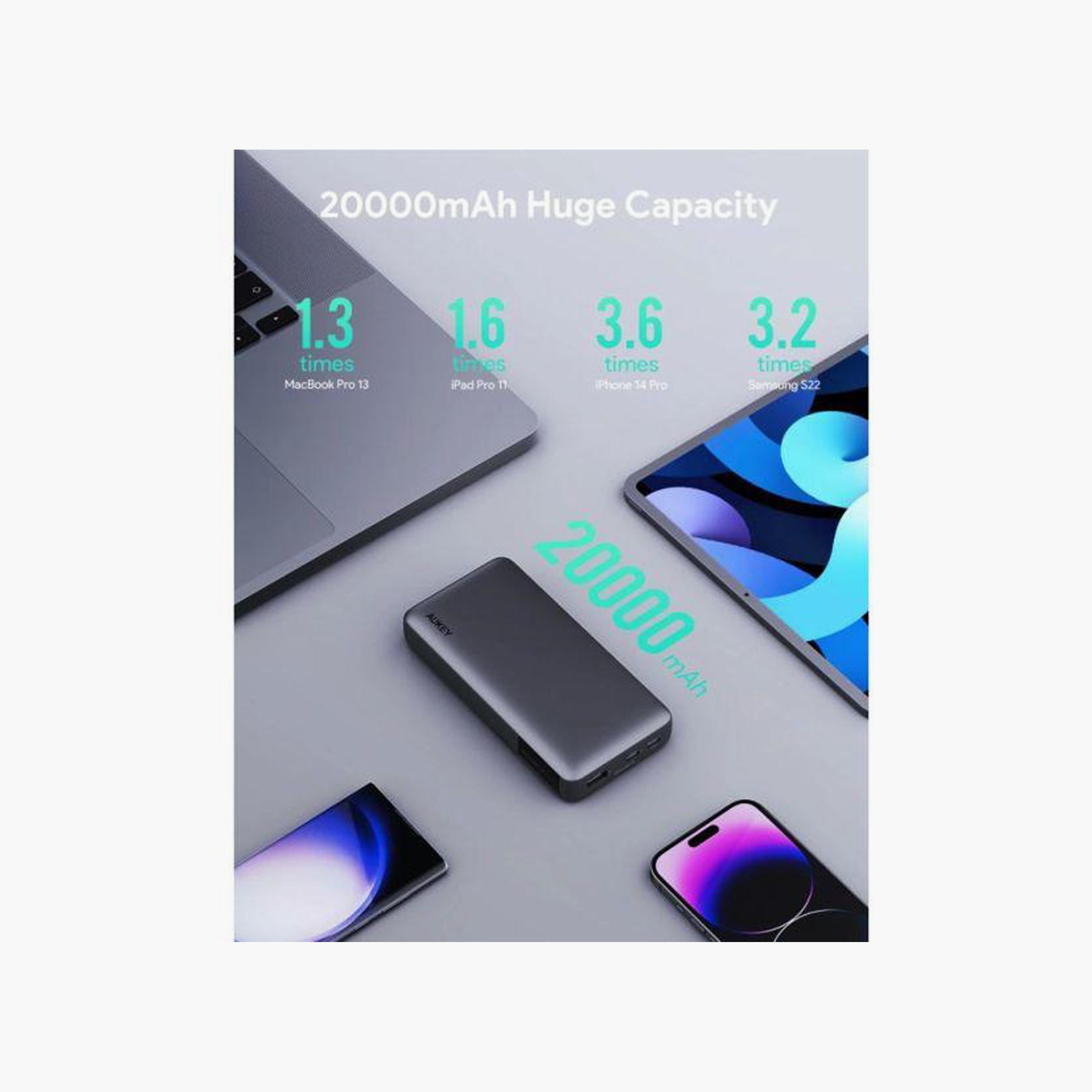 باور بانك أوكي 20000 مللي أمبير ساعة، 30 واط، مزود بمنفذي USB C وUSB A، رمادي | PB-Y42-electronics-accessories-mobileaccesories-image-2