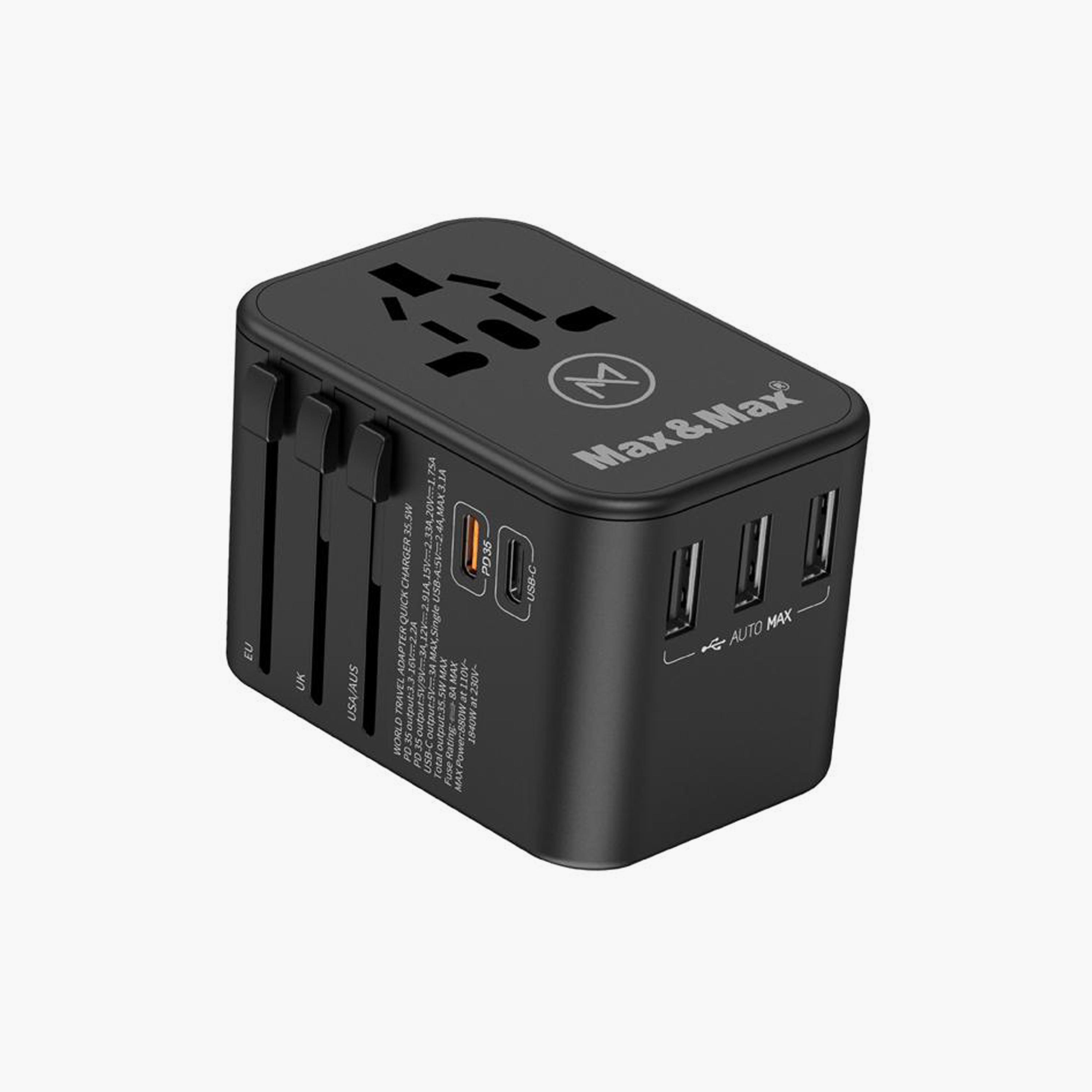 Max & Max Universal Travel Adapter PD+Type-C + 3 USB Ports | MXU305A-electronics-accessories-mobileaccesories-image-1