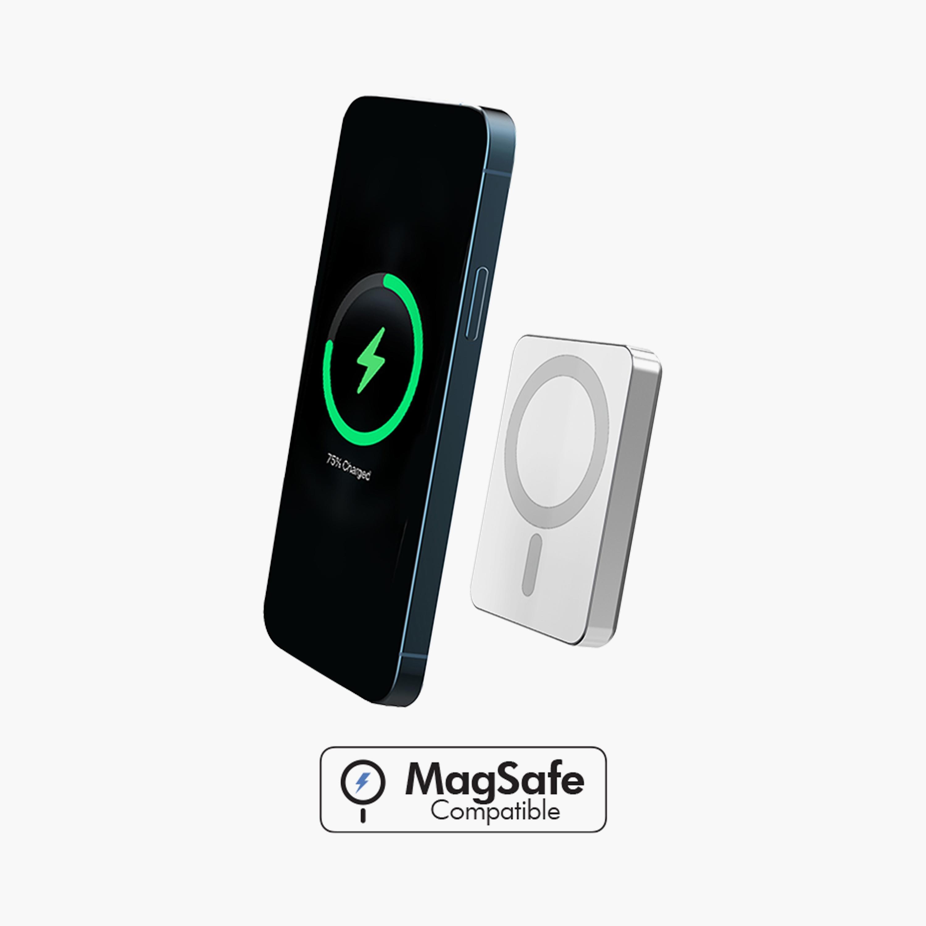 Force Powerbank 5000mAh Compatible MagSafe Induction 15W Silver | FPMSPBMINI5A15WS-electronics-accessories-mobileaccesories-image-1