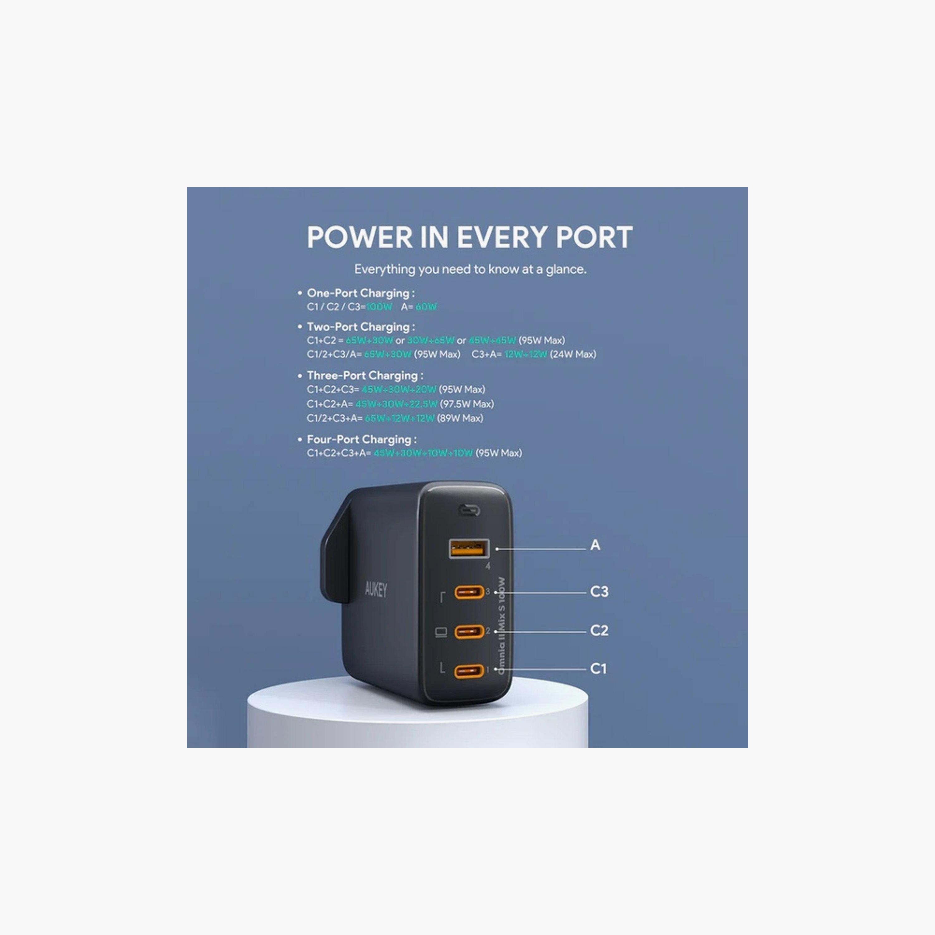 شاحن حائط أوكي بأربعة منافذ GaN بقوة 100 واط، أسود | PA-B7S أسود-electronics-accessories-mobileaccesories-image-2