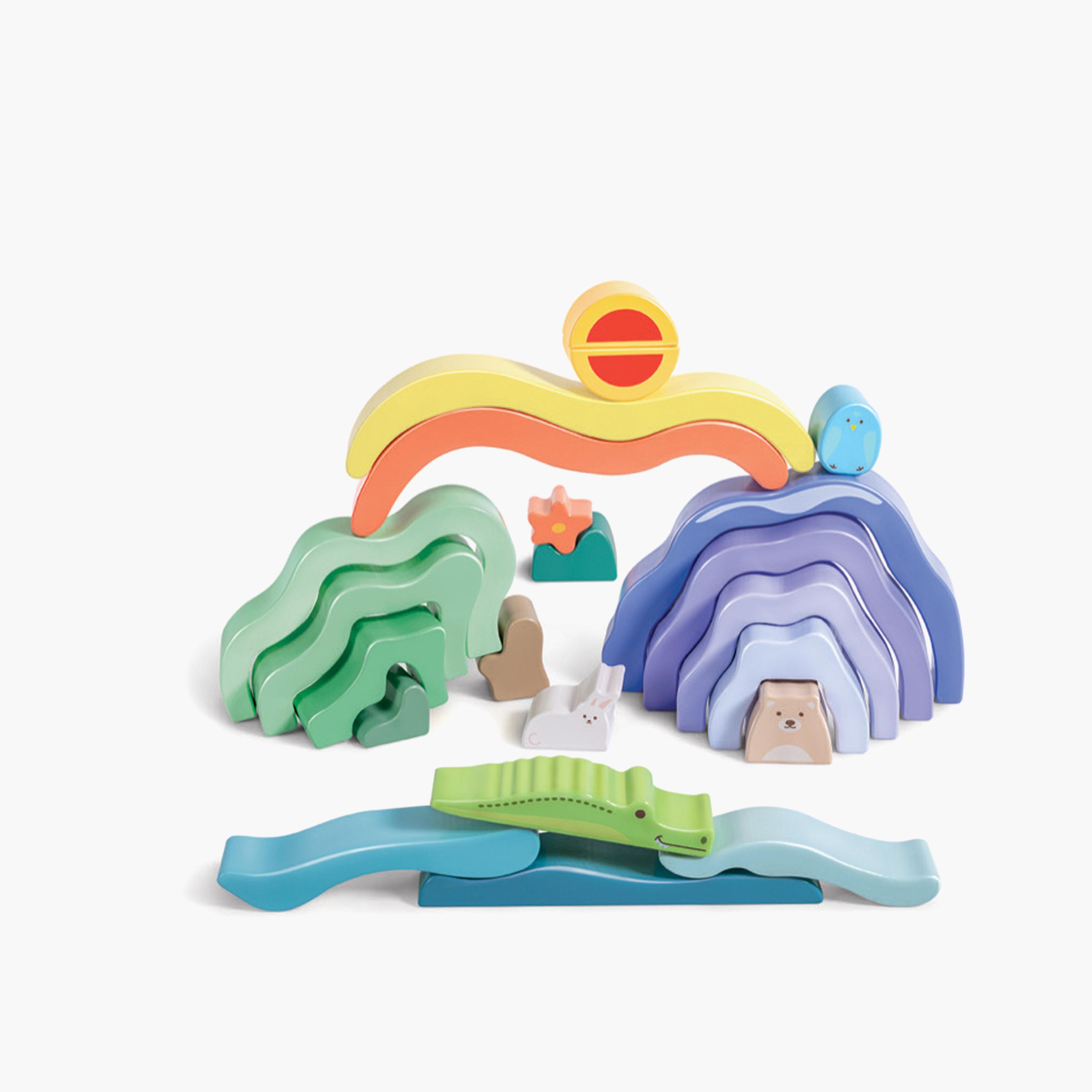 HAPE 22-Piece Nature Scene and Animal Stacking Wooden Block Set